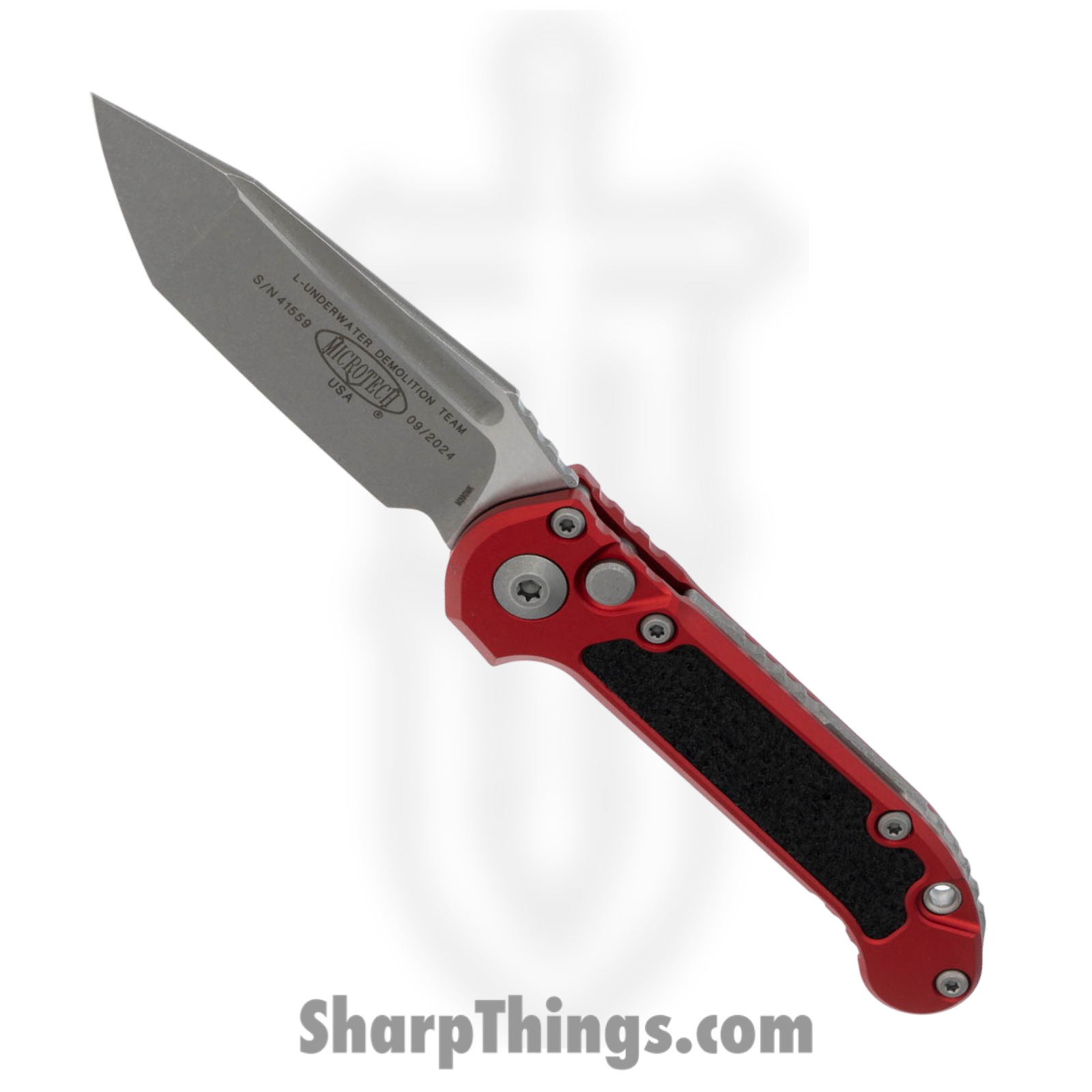 Microtech - 1136-10APRD - L.U.D.T. Gen III - Automatic Knife - M390MK Apocalyptic Tanto - Aluminum with 3M Traction Tape Inserts - Red/Black