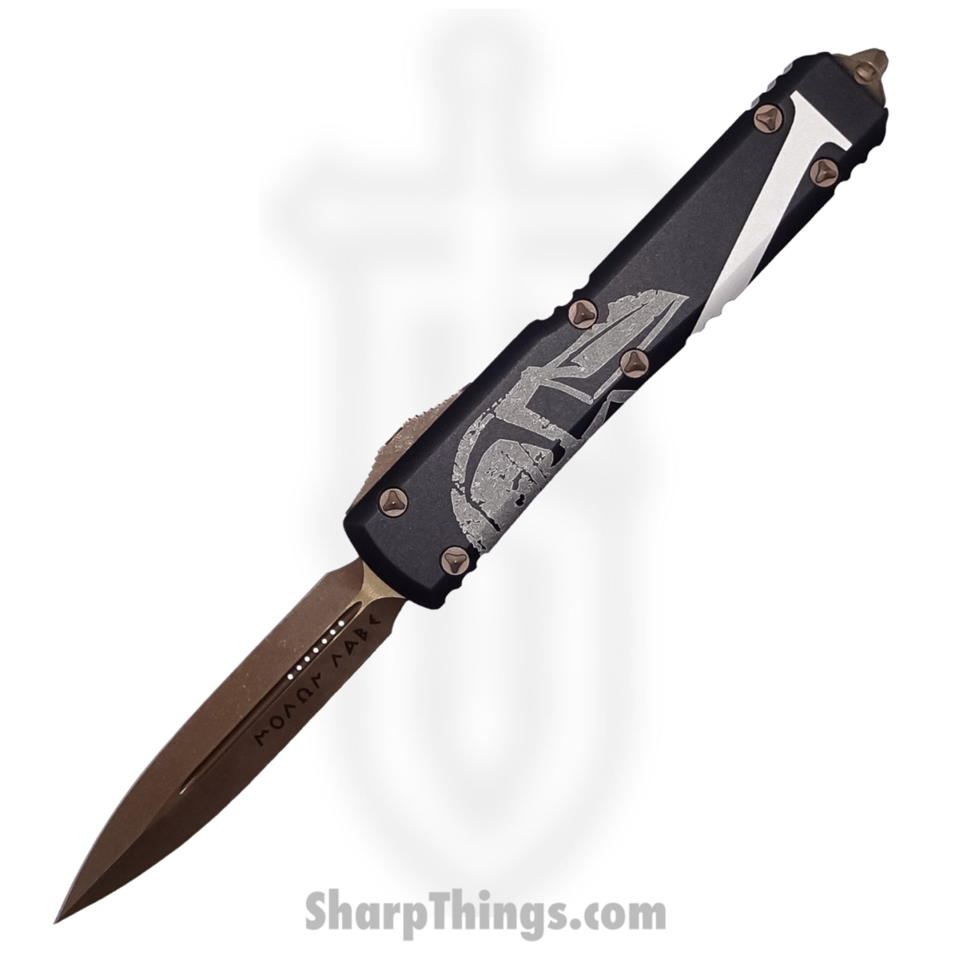 Microtech - 122-13MLS - Ultratech Signature Series Molon Labe - OTF Auto - Elmax, M390, 204P Bronze Apocalyptic Dagger - 6061-T6 Aluminum - Black/White - Image 6