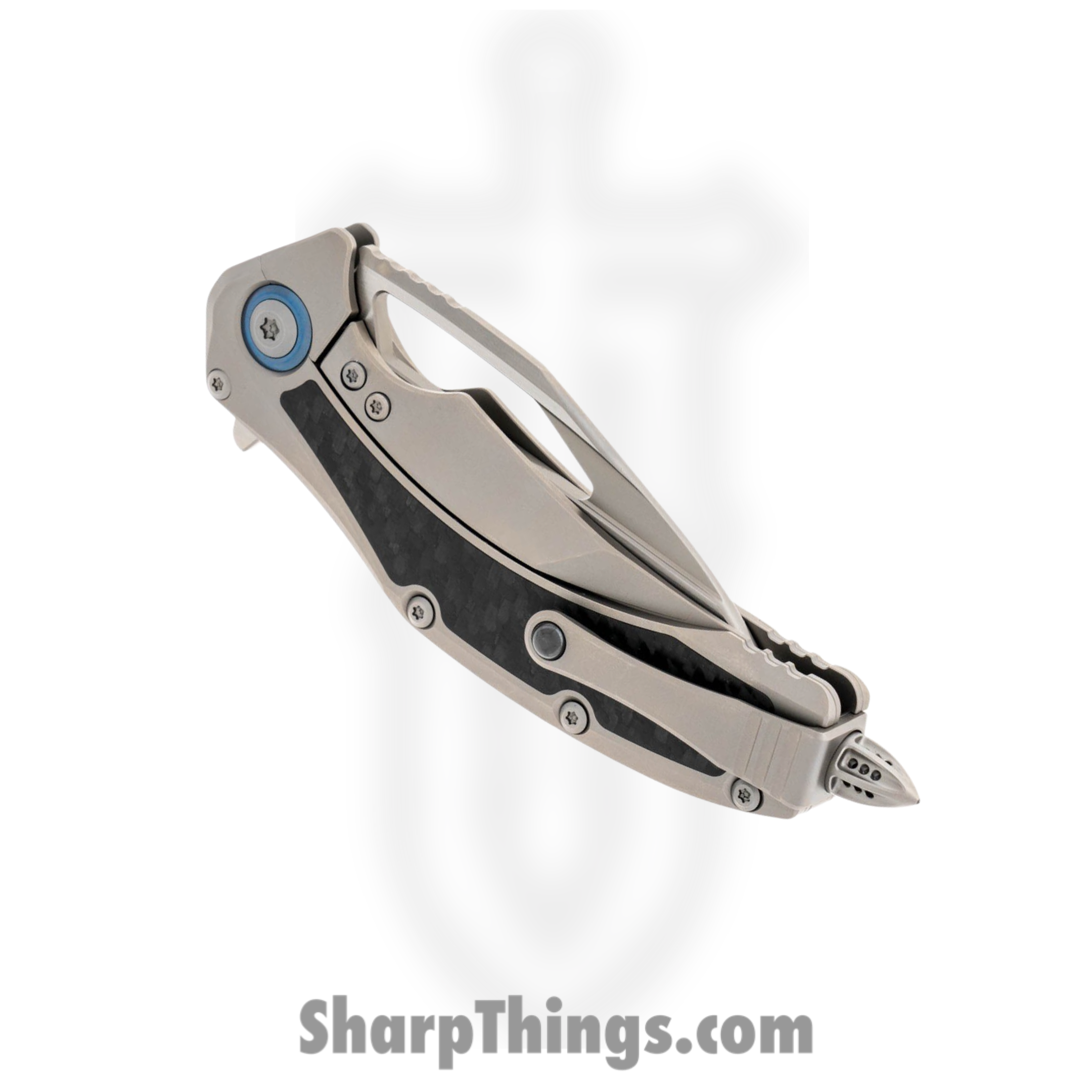 Microtech - 165C-4CFITI - Matrix - Folding Knife - M390 Satin - Titanium with Carbon Fiber Inlay - Stainless Blue - Image 9