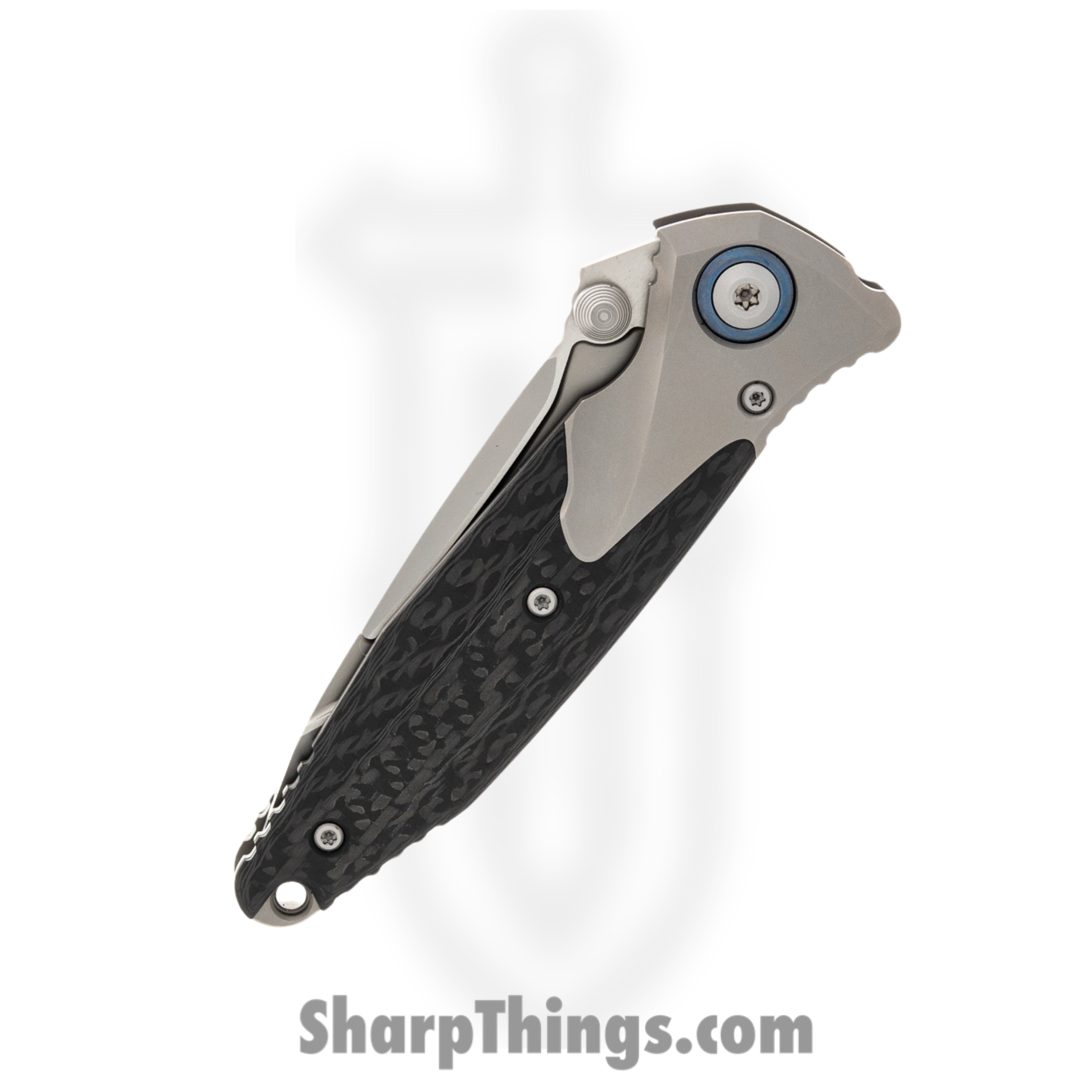 Microtech - 261M-7CFTI - Socom Bravo Mini T/E - Folding Knife - Bead Blasted Tanto - Titanium with Carbon Fiber Scales - Stainless Blue - Image 7