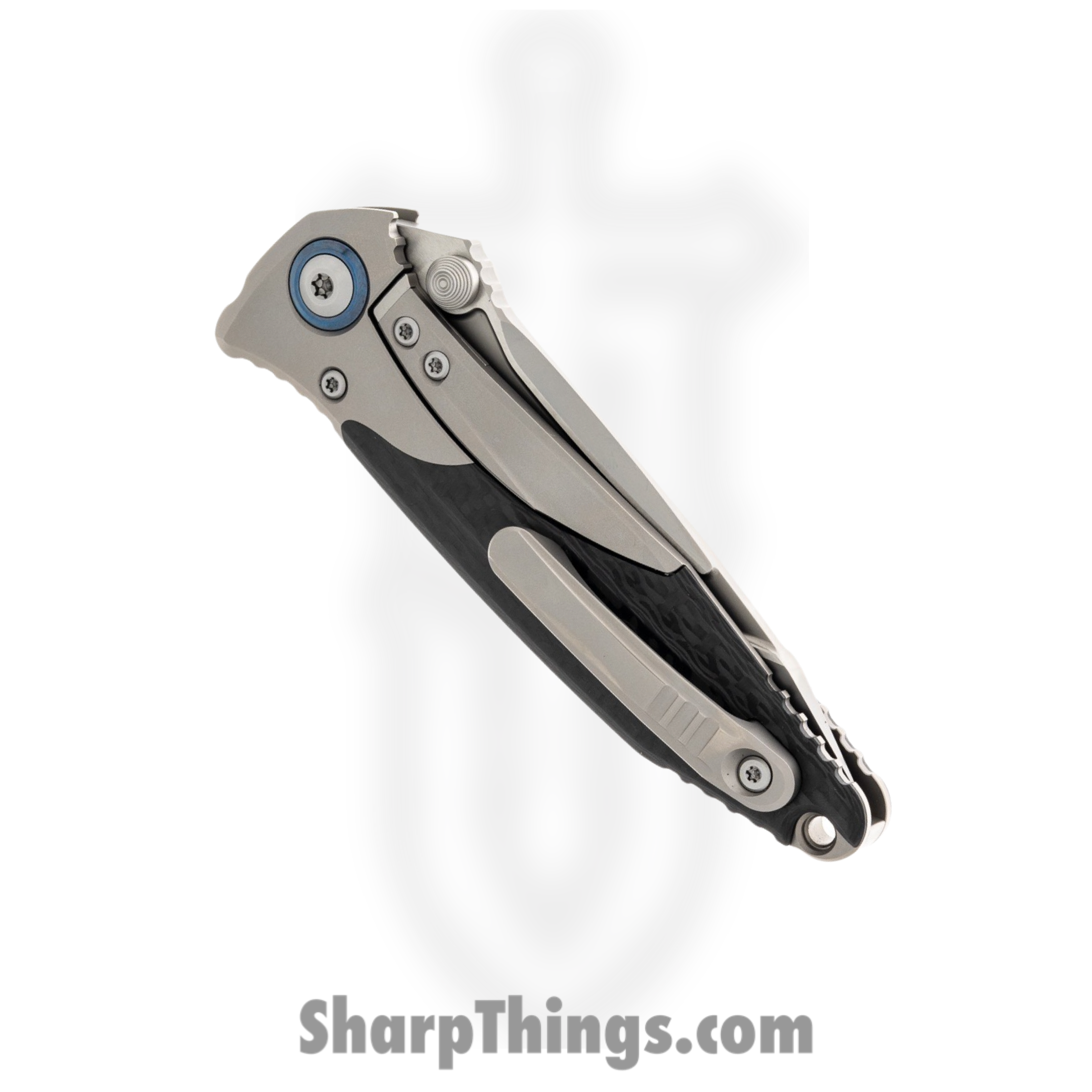 Microtech - 261M-7CFTI - Socom Bravo Mini T/E - Folding Knife - Bead Blasted Tanto - Titanium with Carbon Fiber Scales - Stainless Blue - Image 8