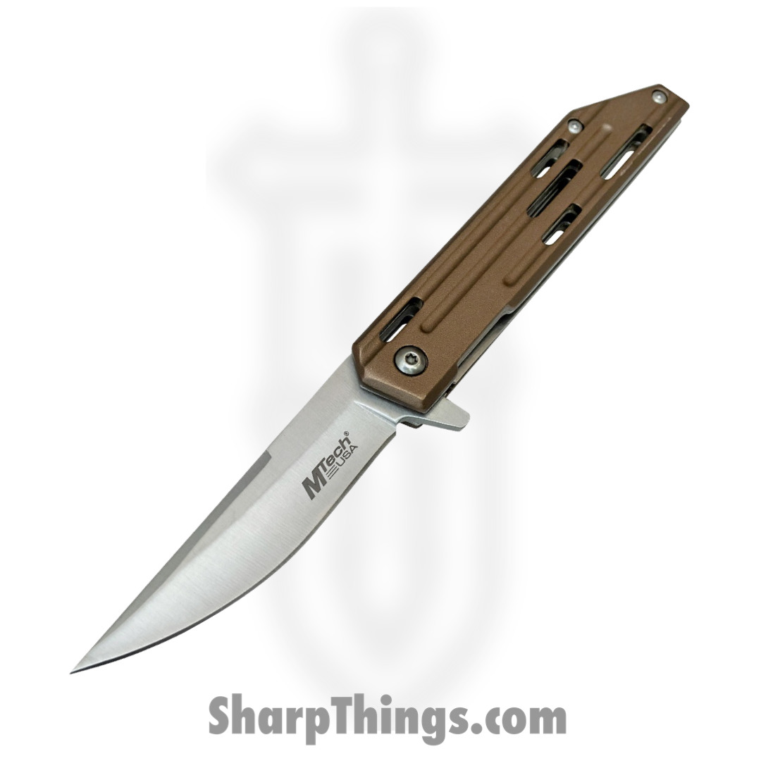MTech Knives - MTA1200TN - Spring Assisted Linerlock - Folding Knife - 3Cr13 Satin Drop Point - Aluminum - Tan - Image 5