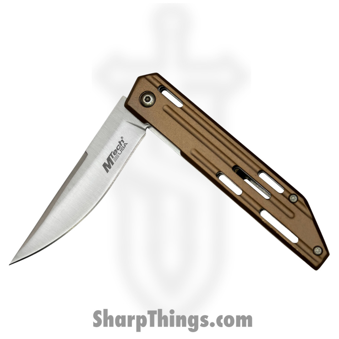 MTech Knives - MTA1200TN - Spring Assisted Linerlock - Folding Knife - 3Cr13 Satin Drop Point - Aluminum - Tan - Image 6