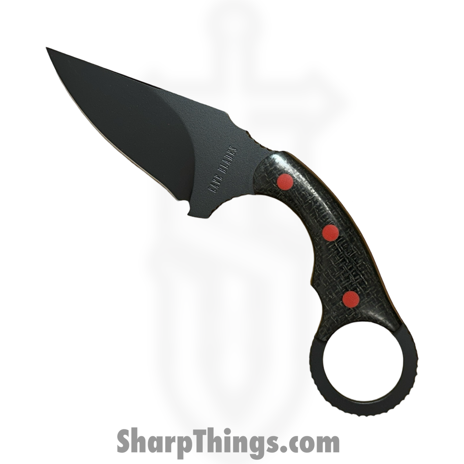 Cave Blades - CB-BKWDW-BKRD - Cave Bit - Fixed Blade Knife - CPM 154 Blasted Karambit - Carbon Fiber - Black Widow