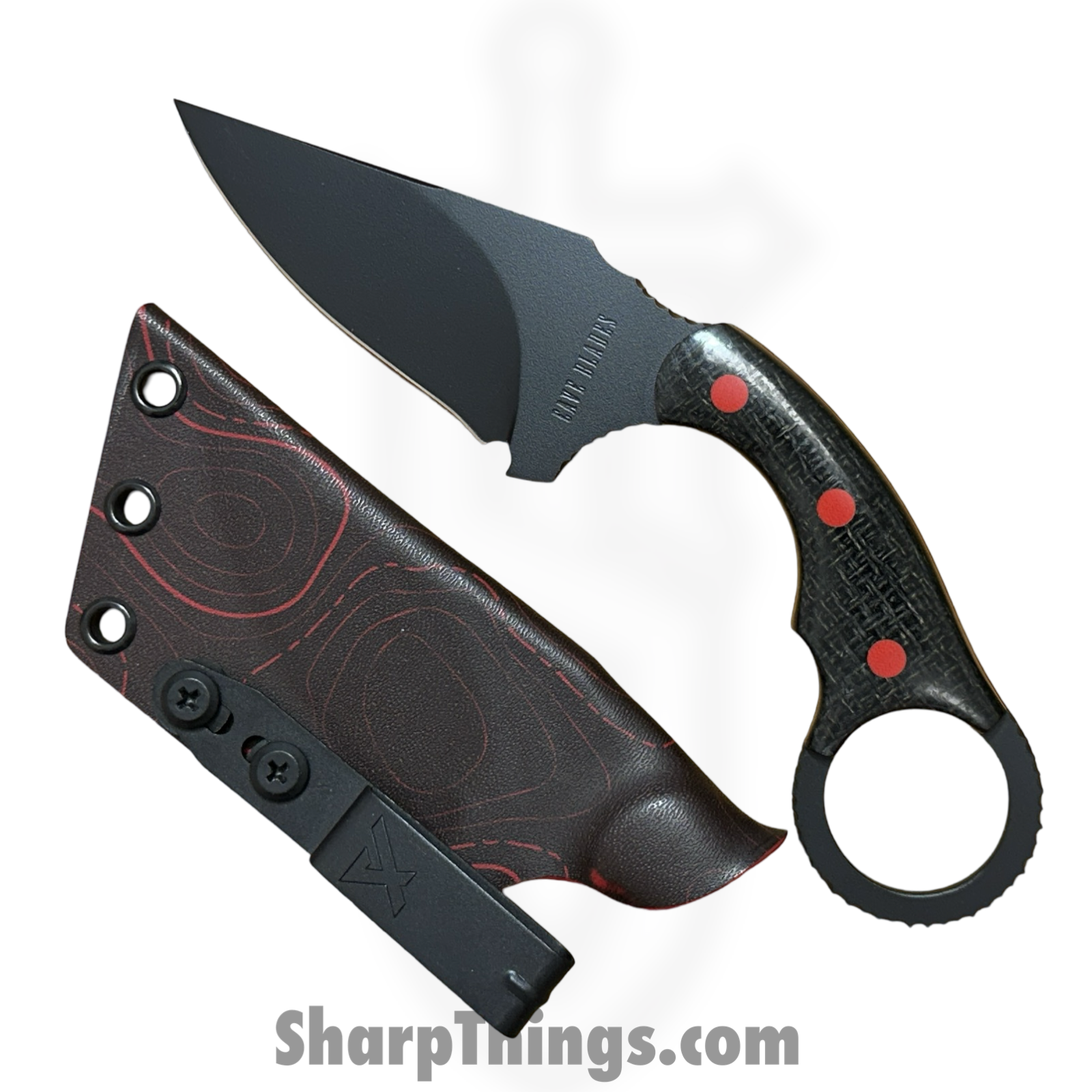 Cave Blades - CB-BKWDW-BKRD - Cave Bit - Fixed Blade Knife - CPM 154 Blasted Karambit - Carbon Fiber - Black Widow - Image 6