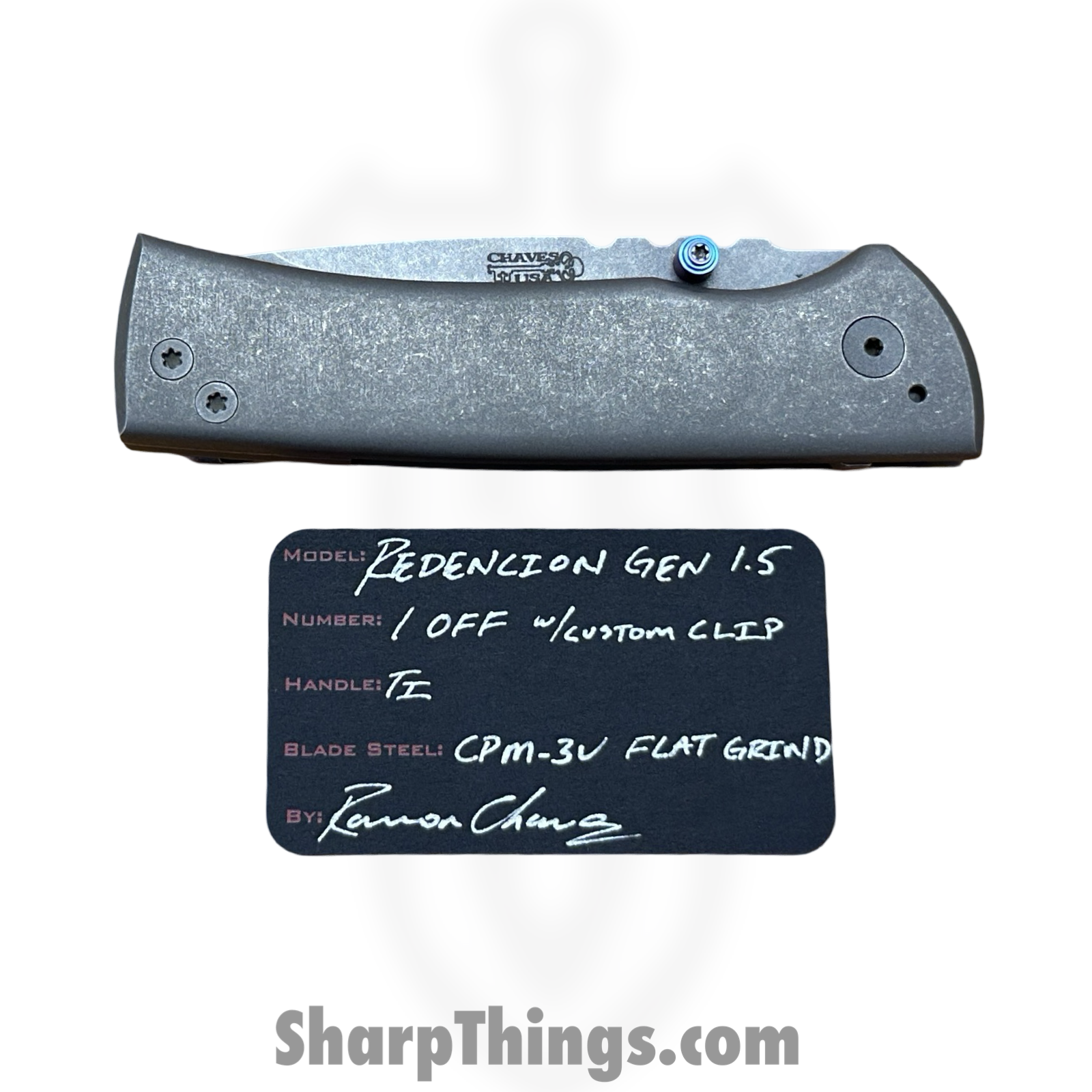 Chaves Custom - CC2014REND - Custom 1.5 Hybrid Rendencion Framelock - Folding Knife - CPM-3V Drop Point - Titanium Handle - Stonewash - Image 18