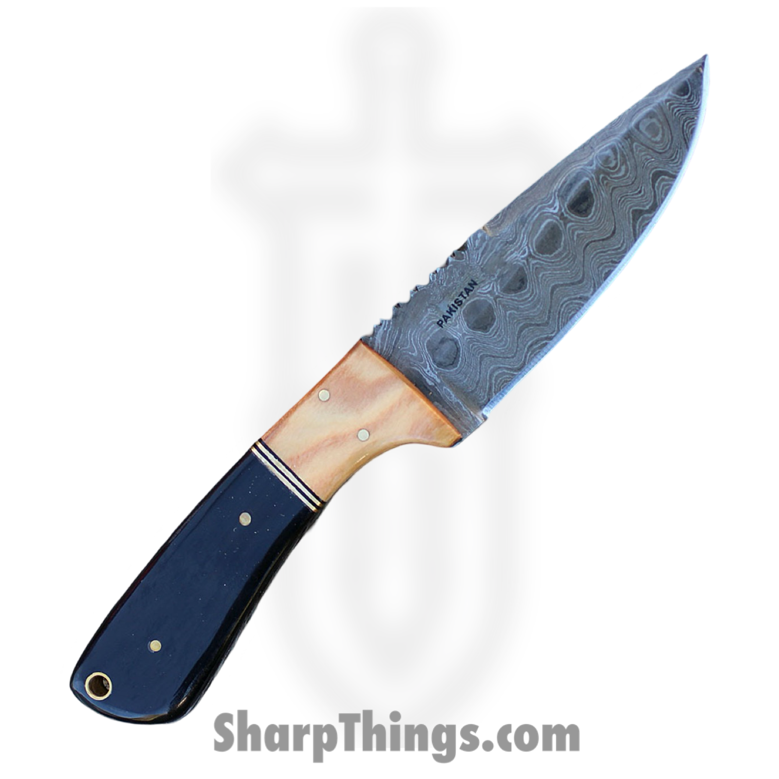 Damascus - DM1072 - The Wedge - Fixed Blade Knife - Damascus Drop Point - Buffalo Horn Wood - Black Brown - Image 2