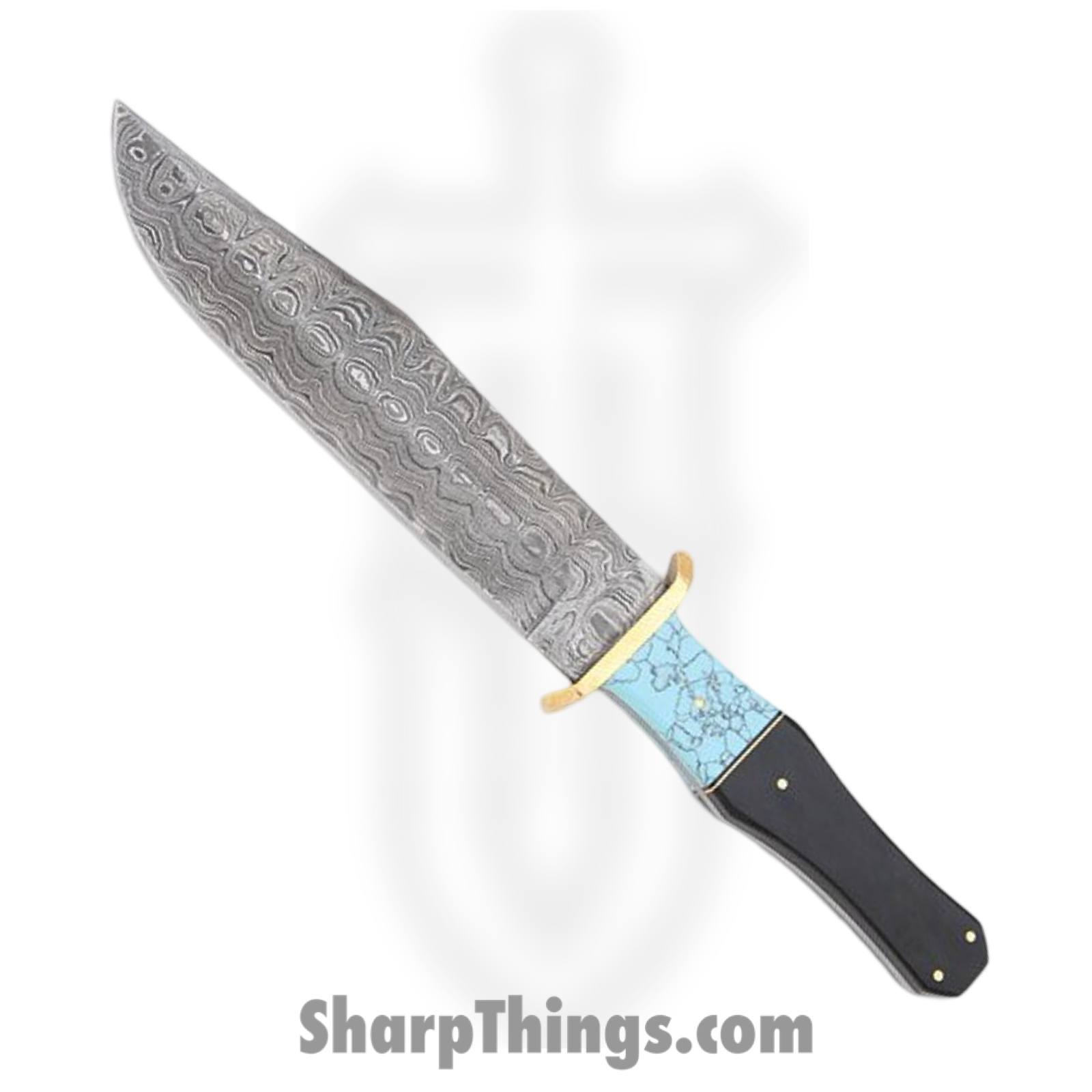 Damascus - DM1149 - Bowie - Fixed Blade Knife - Damascus Clip Point - Buffalo Horn Turquoise - Black Blue