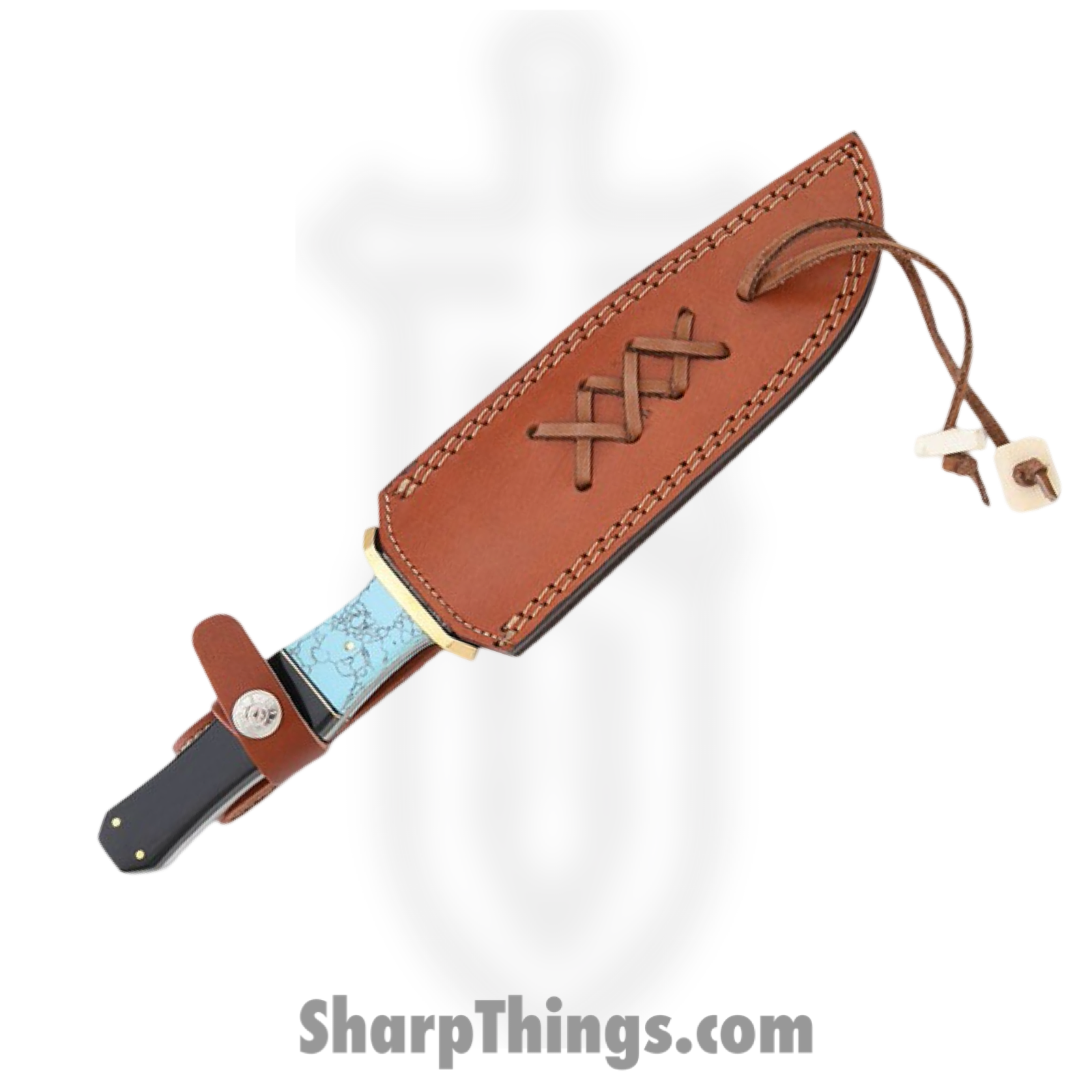 Damascus - DM1149 - Bowie - Fixed Blade Knife - Damascus Clip Point - Buffalo Horn Turquoise - Black Blue - Image 2