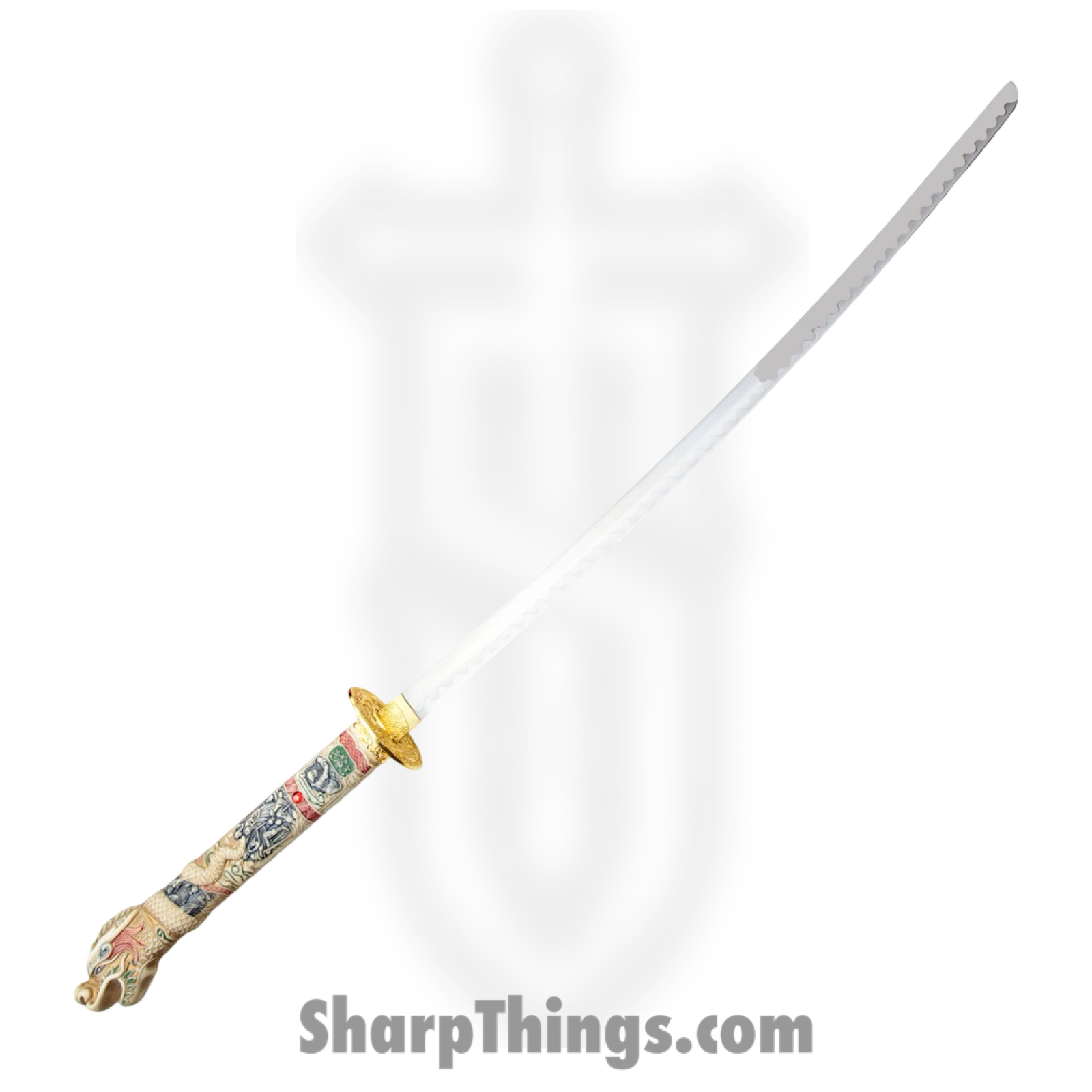 Komoran - KO045 - Red Dragon Katana - Fixed Blade Knife - Carbon Steel Polished Drop Point - Wood - Multi