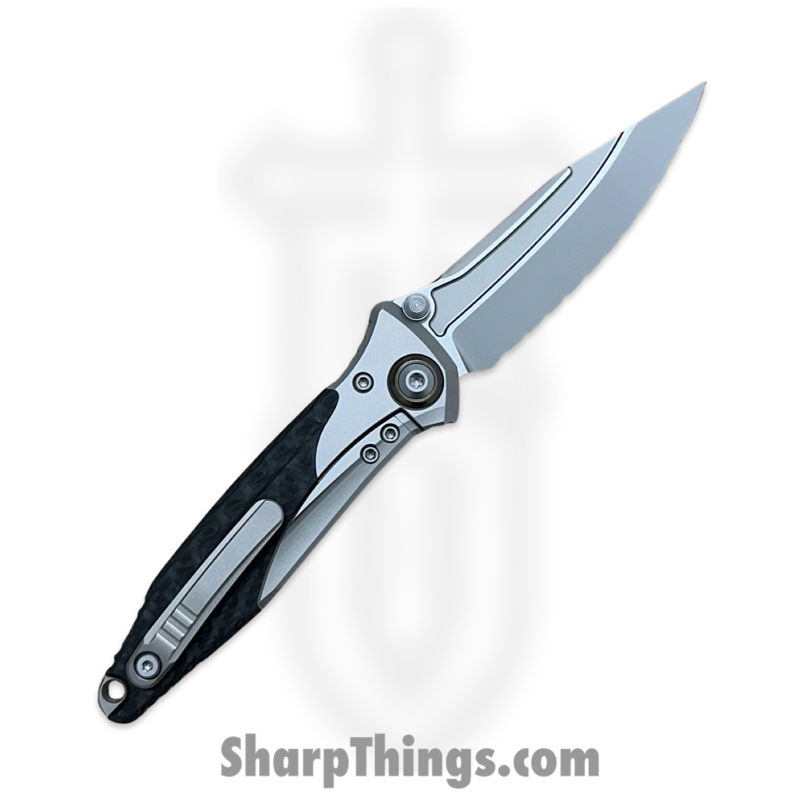 Microtech - 260M-9CFTI - Mini Socom Bravo - Folding Knife - M390 Bead Blast Clip Point - Bolstered 6AI4V Titanium with Carbon Fiver Scales - Black - Image 10