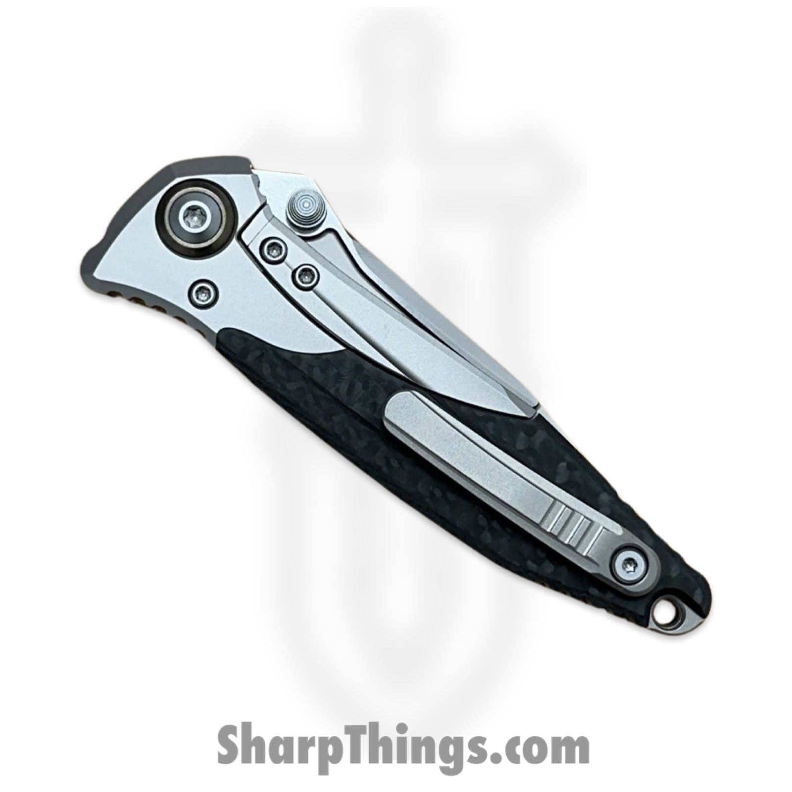 Microtech - 260M-9CFTI - Mini Socom Bravo - Folding Knife - M390 Bead Blast Clip Point - Bolstered 6AI4V Titanium with Carbon Fiver Scales - Black - Image 14
