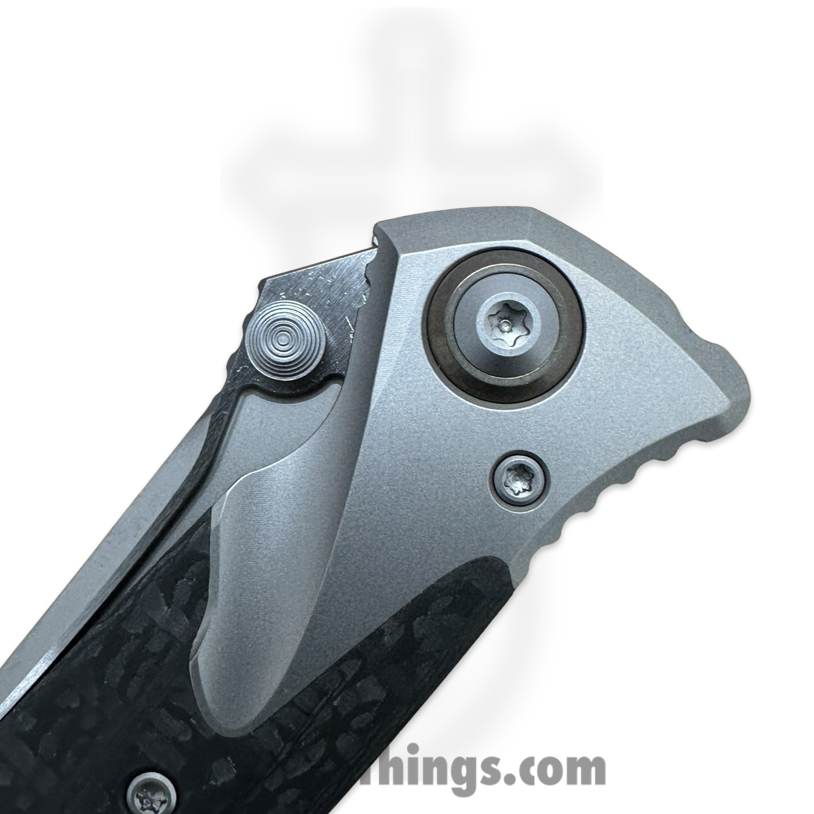 Microtech - 260M-9CFTI - Mini Socom Bravo - Folding Knife - M390 Bead Blast Clip Point - Bolstered 6AI4V Titanium with Carbon Fiver Scales - Black - Image 12