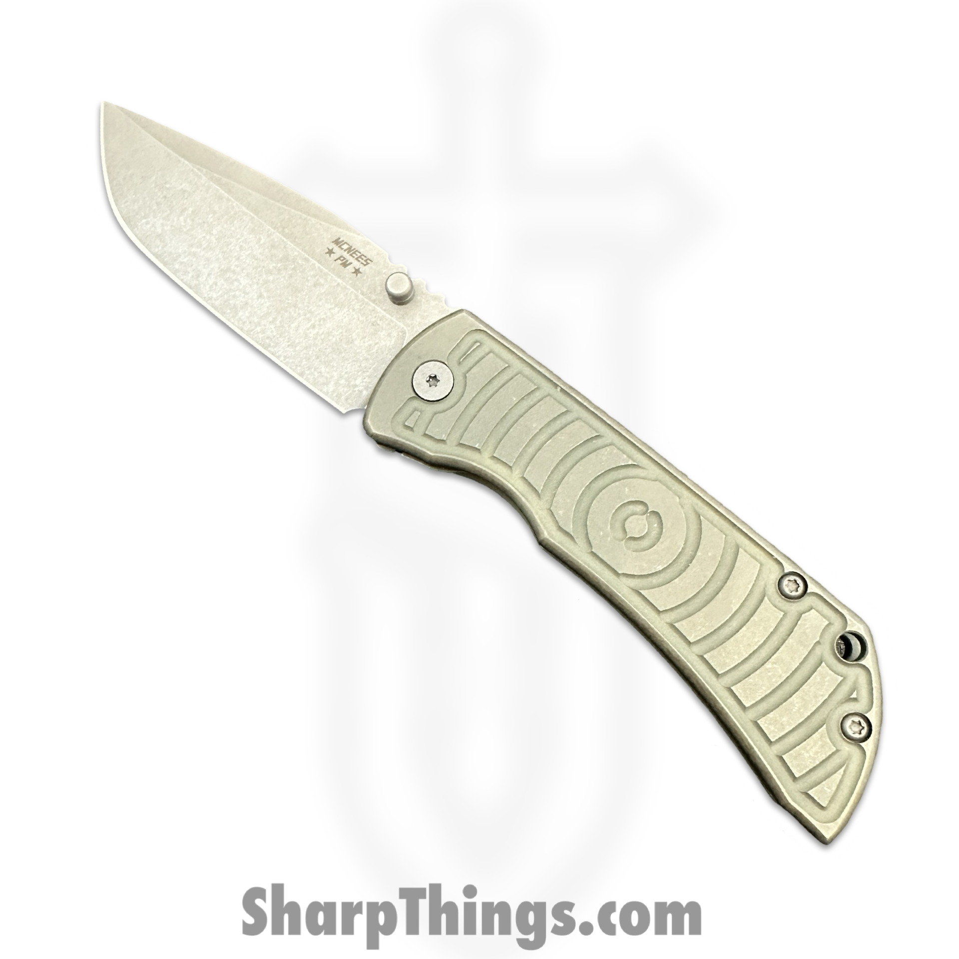 McNees - MAC23.5AtGBSW - MAC 2 3.5 - Folding Knife - CPM MagnaCut Stonewash Clip Point - Titanium - Atomic Green/Bronze