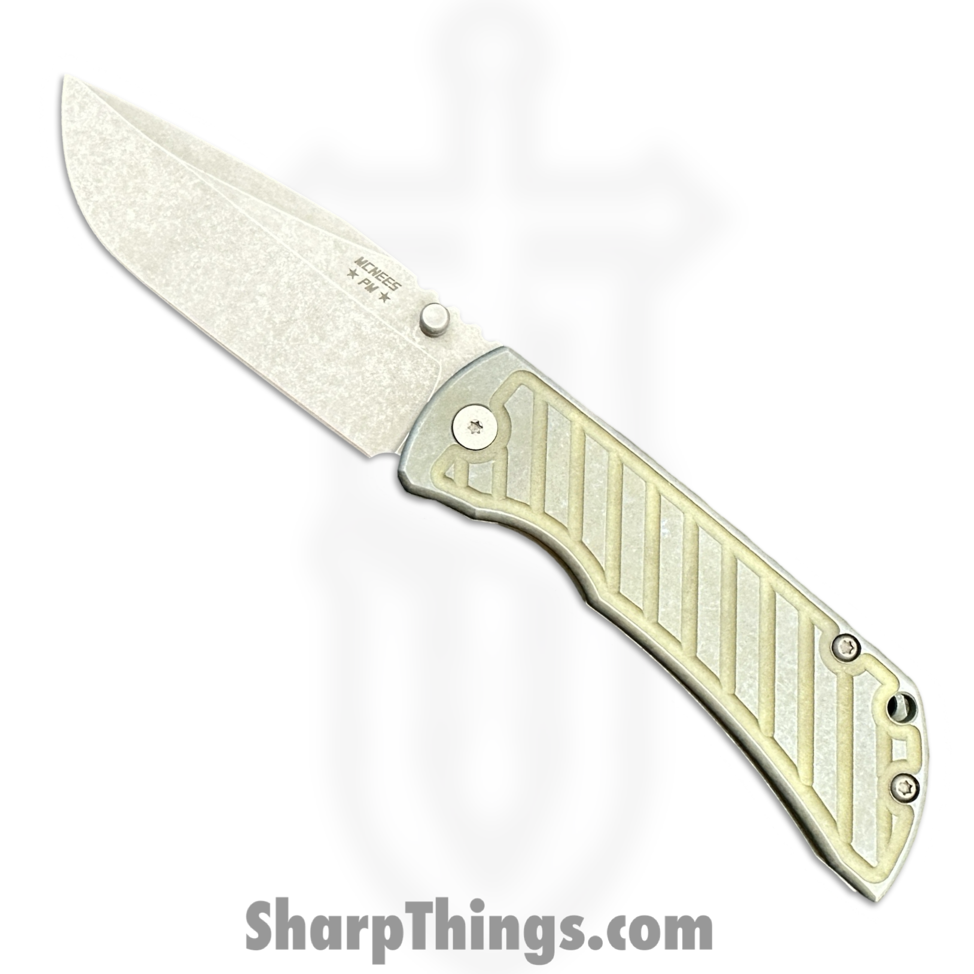 McNees - MAC23.5AtGBFB - MAC 2 3.5 - Folding Knife - CPM MagnaCut Stonewash Clip Point - Titanium - Atomic Green/Blue