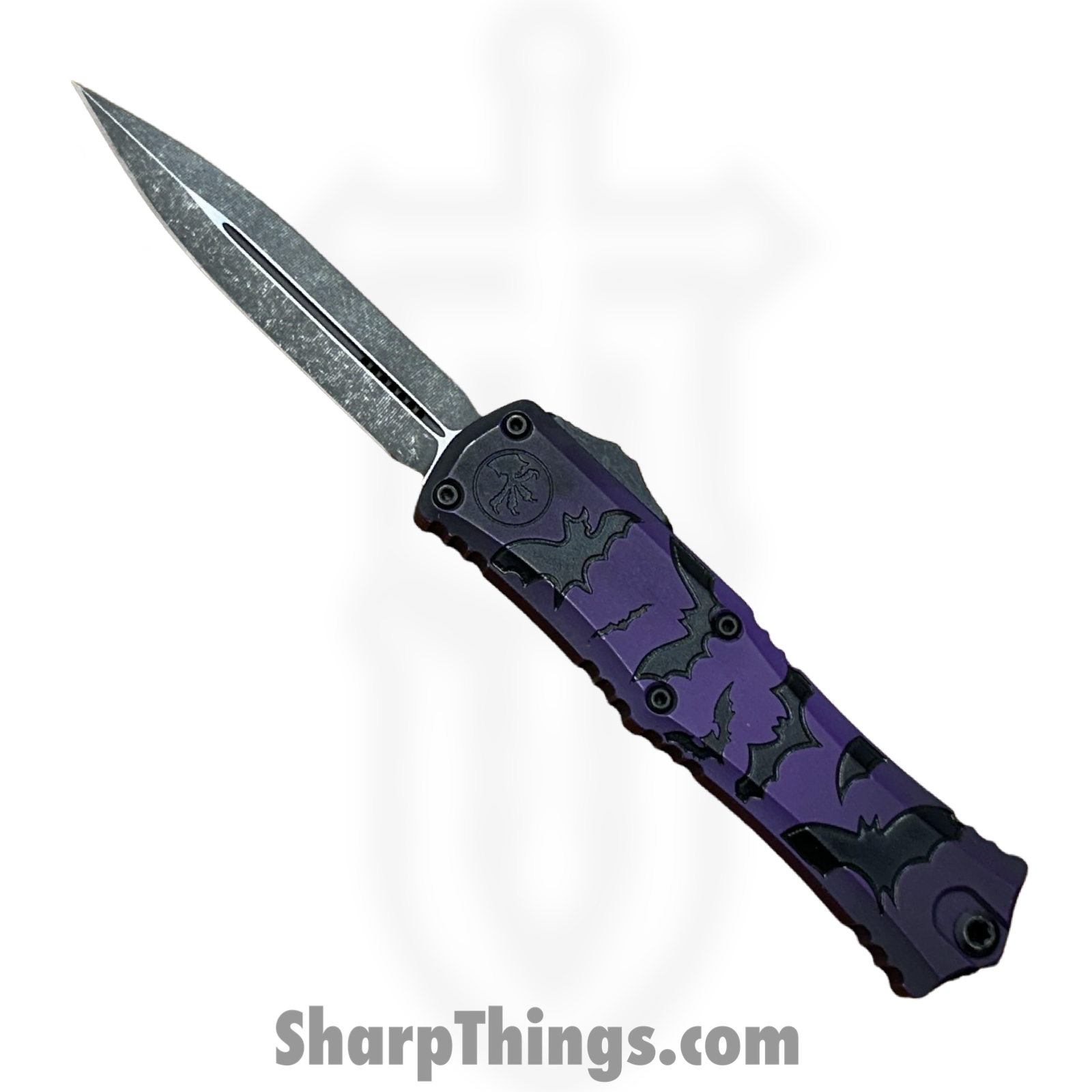 Microtech - 1702M-1HWBAS - Hera II Mini - Signature Series - OTF Auto - Bats - M390MK Apocalyptic Dagger - Purple