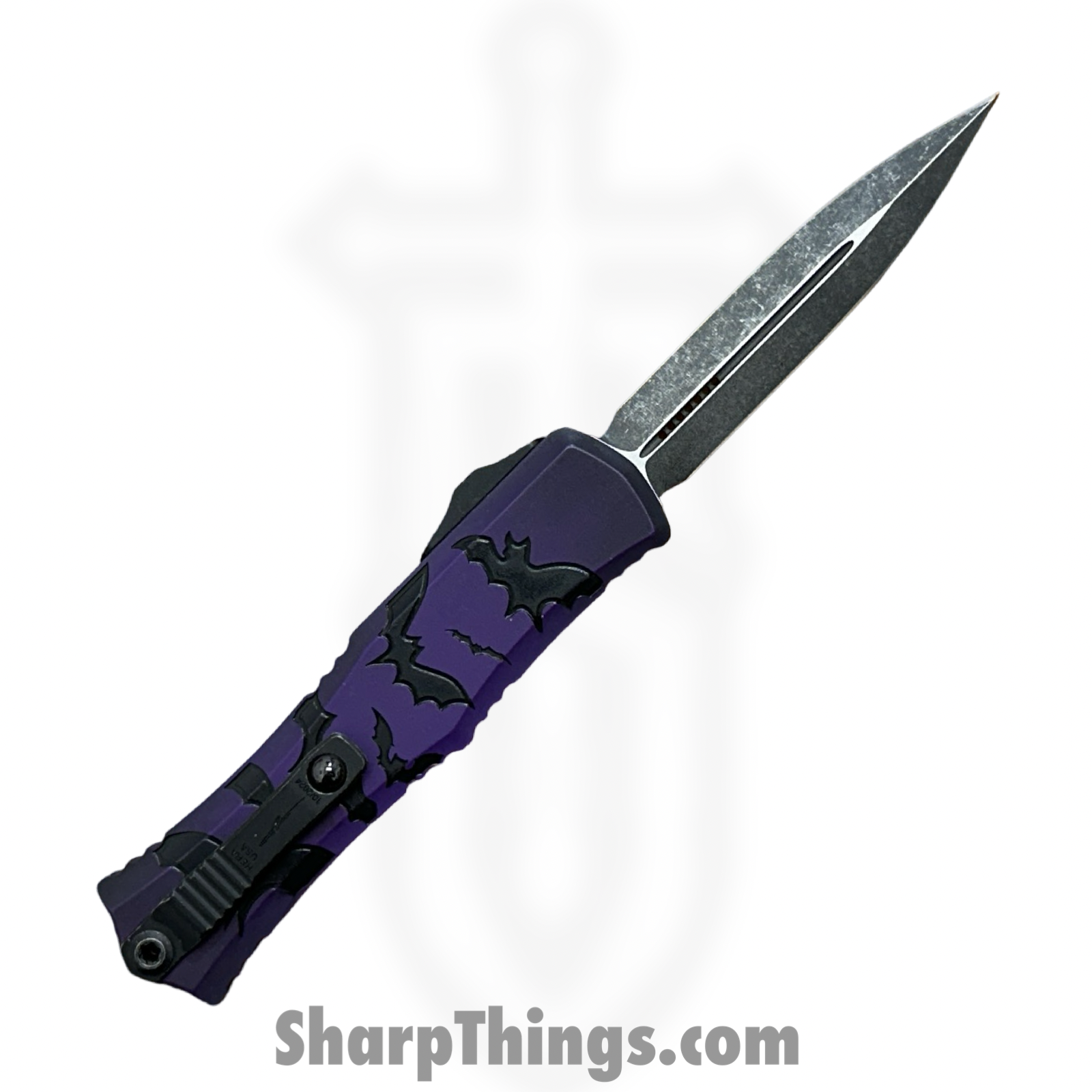 Microtech - 1702M-1HWBAS - Hera II Mini - Signature Series - OTF Auto - Bats - M390MK Apocalyptic Dagger - Purple - Image 2