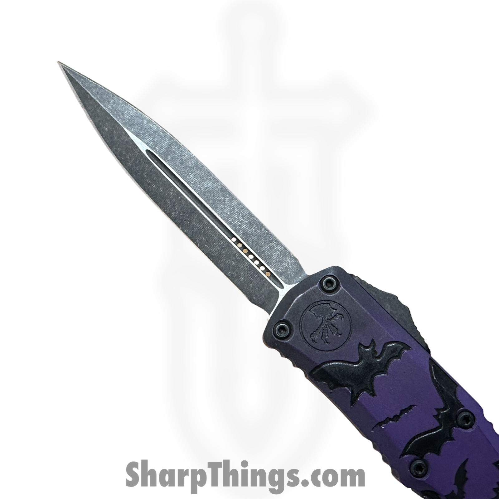 Microtech - 1702M-1HWBAS - Hera II Mini - Signature Series - OTF Auto - Bats - M390MK Apocalyptic Dagger - Purple - Image 12