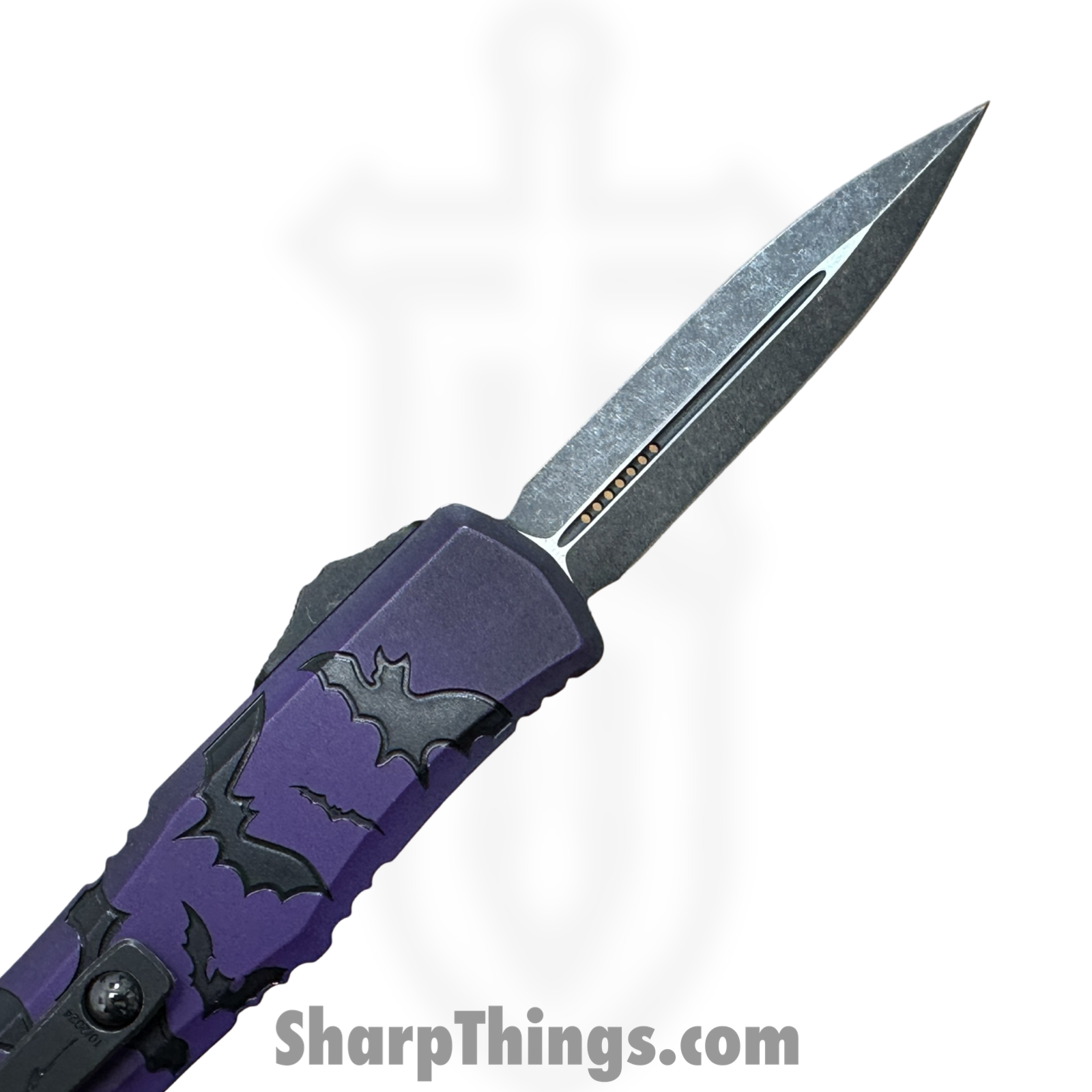 Microtech - 1702M-1HWBAS - Hera II Mini - Signature Series - OTF Auto - Bats - M390MK Apocalyptic Dagger - Purple - Image 10