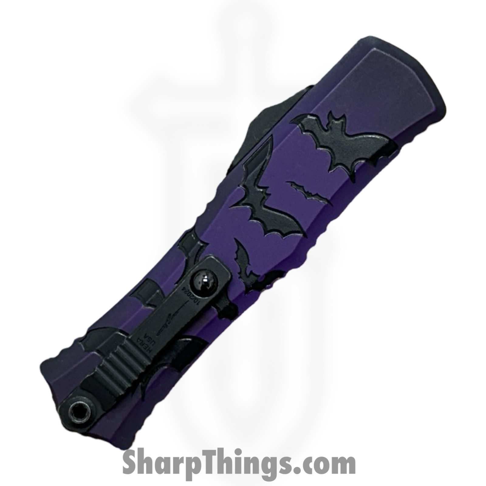 Microtech - 1702M-1HWBAS - Hera II Mini - Signature Series - OTF Auto - Bats - M390MK Apocalyptic Dagger - Purple - Image 8
