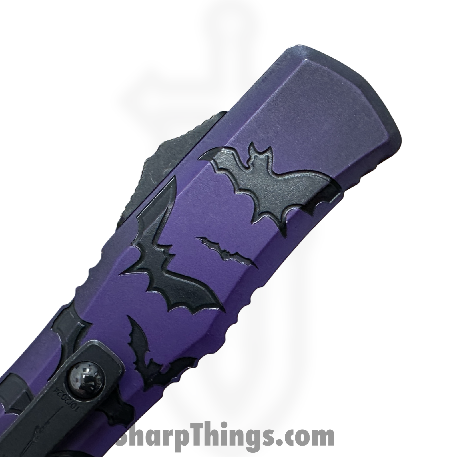Microtech - 1702M-1HWBAS - Hera II Mini - Signature Series - OTF Auto - Bats - M390MK Apocalyptic Dagger - Purple - Image 5