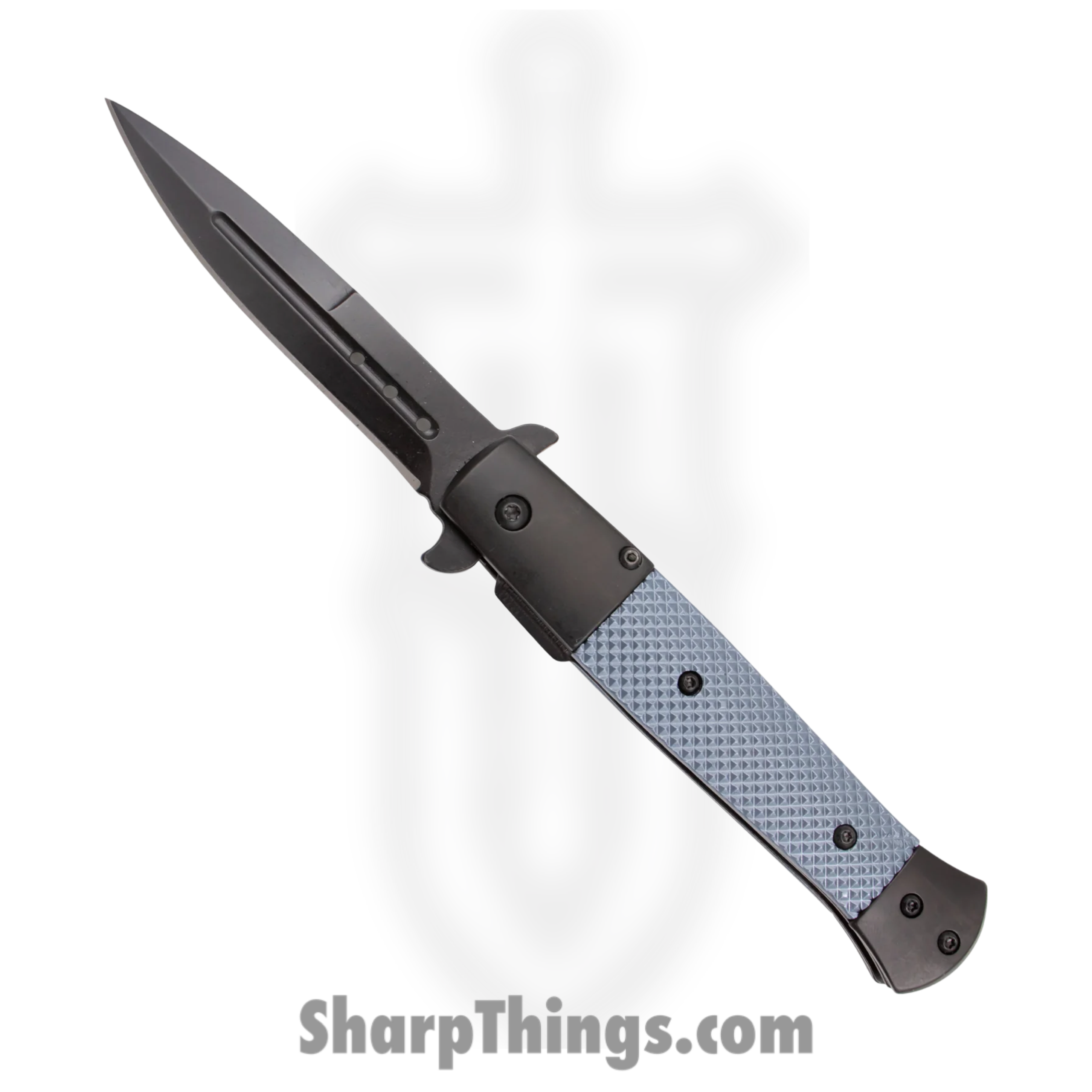 Tiger USA - SJ-1011-GY-2 - Spring Assisted - Assisted Open Knife - 1065 Surgical Steel Black Dagger - Aluminum - Grey - Image 3