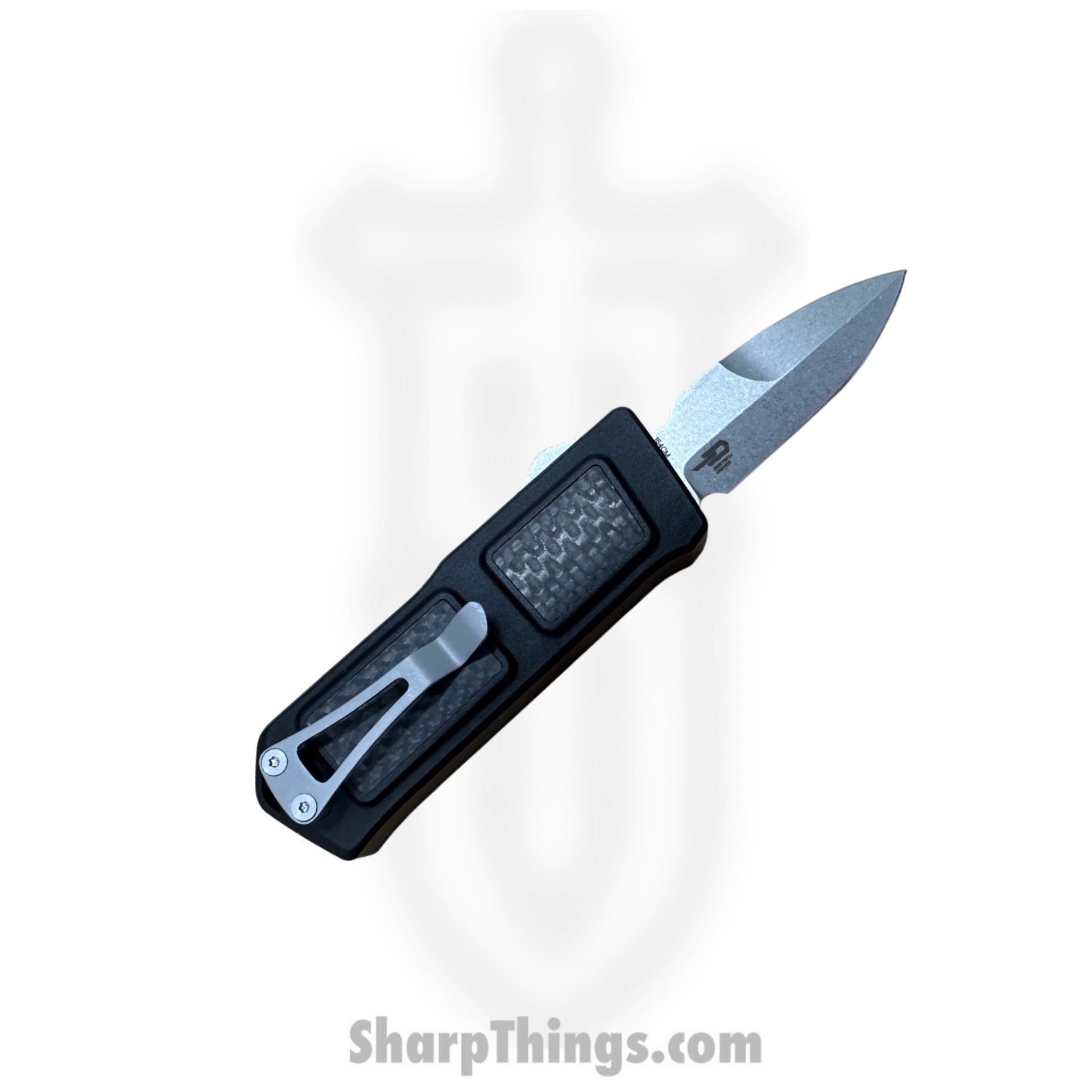 TakCom - Stubby-DE-ST - Stubby - OTF Auto - 154CM Stonewash Bayonet - 6061-T6 Aluminum w CF Inlay - Black - Image 7