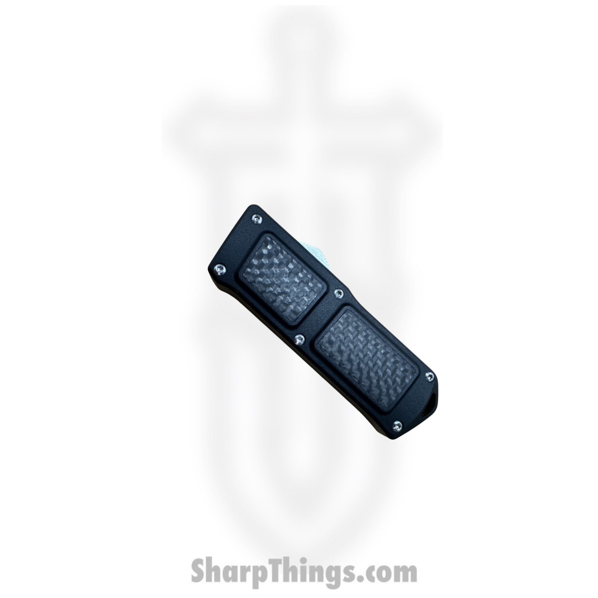 TakCom - Stubby-DE-ST - Stubby - OTF Auto - 154CM Stonewash Bayonet - 6061-T6 Aluminum w CF Inlay - Black - Image 9