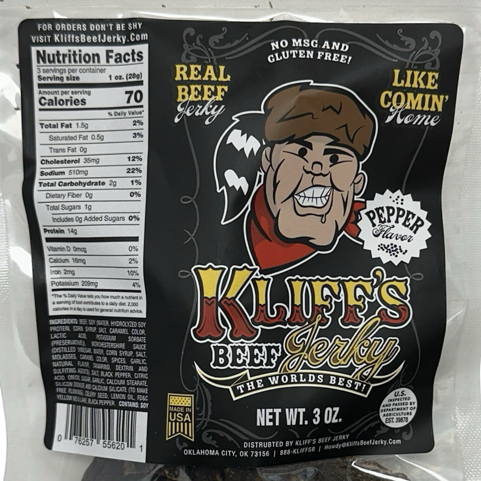 Kliff's - KBJ-PEPP - Peppered Beef Jerky - 3oz - Image 2