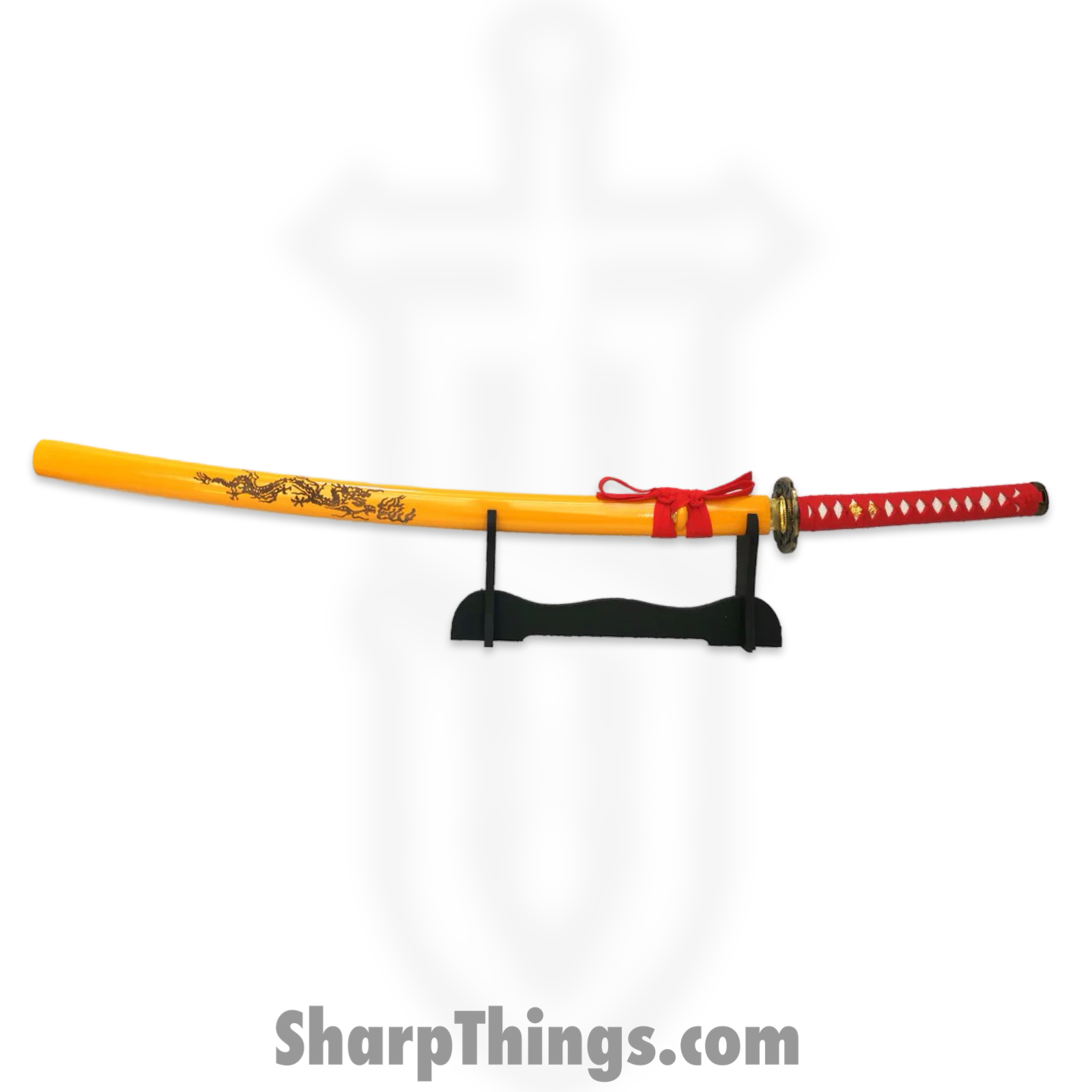 Tiger USA - PS-H16-E - Katana - Carbon Steel w Hamon Line - Yellow/Red Scabbard - Red Handle - Stand Inc - Image 2