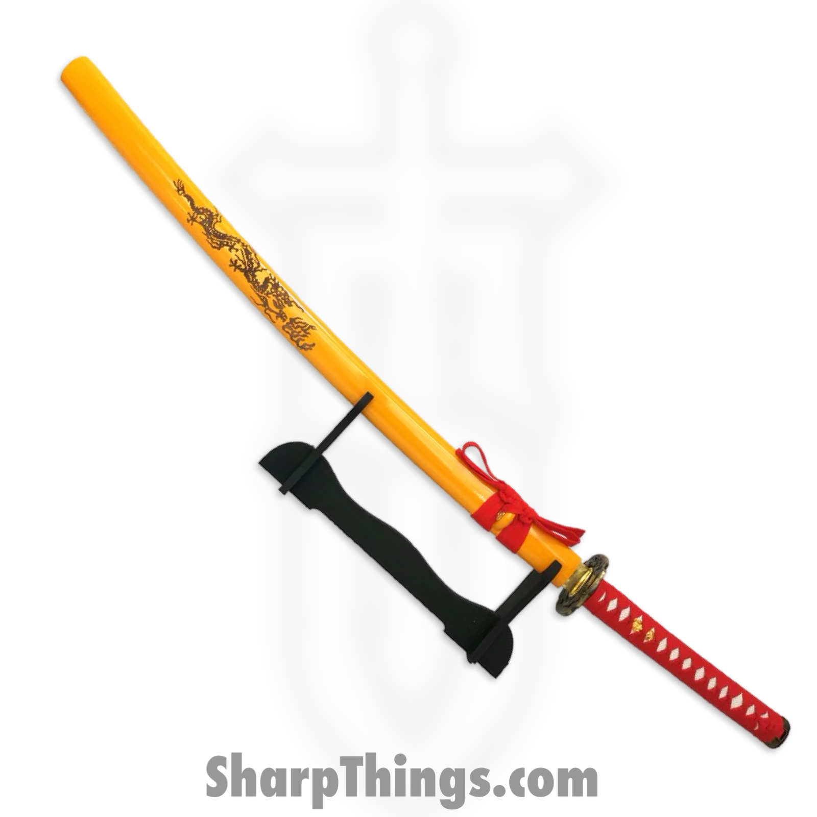 Tiger USA - PS-H16-E - Katana - Carbon Steel w Hamon Line - Yellow/Red Scabbard - Red Handle - Stand Inc - Image 4