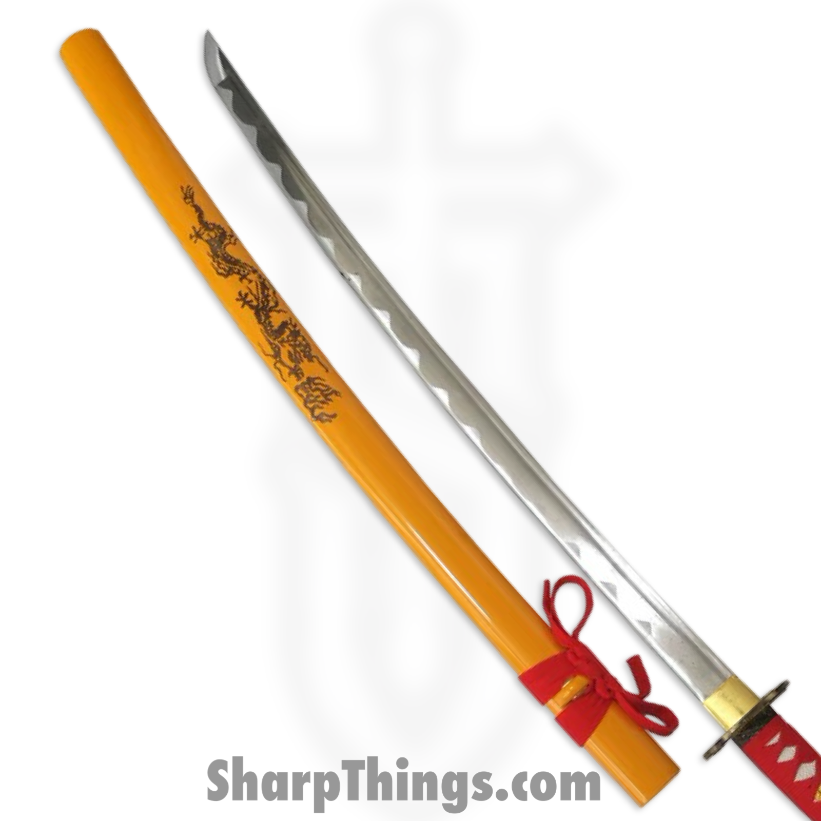 Tiger USA - PS-H16-E - Katana - Carbon Steel w Hamon Line - Yellow/Red Scabbard - Red Handle - Stand Inc - Image 3