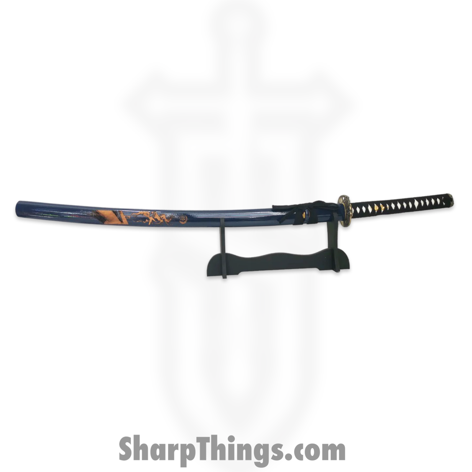 Tiger USA - PS-H15-D - Katana - Carbon Steel w Hamon Line - Blue Scabbard - White Handle - Stand Inc - Image 5