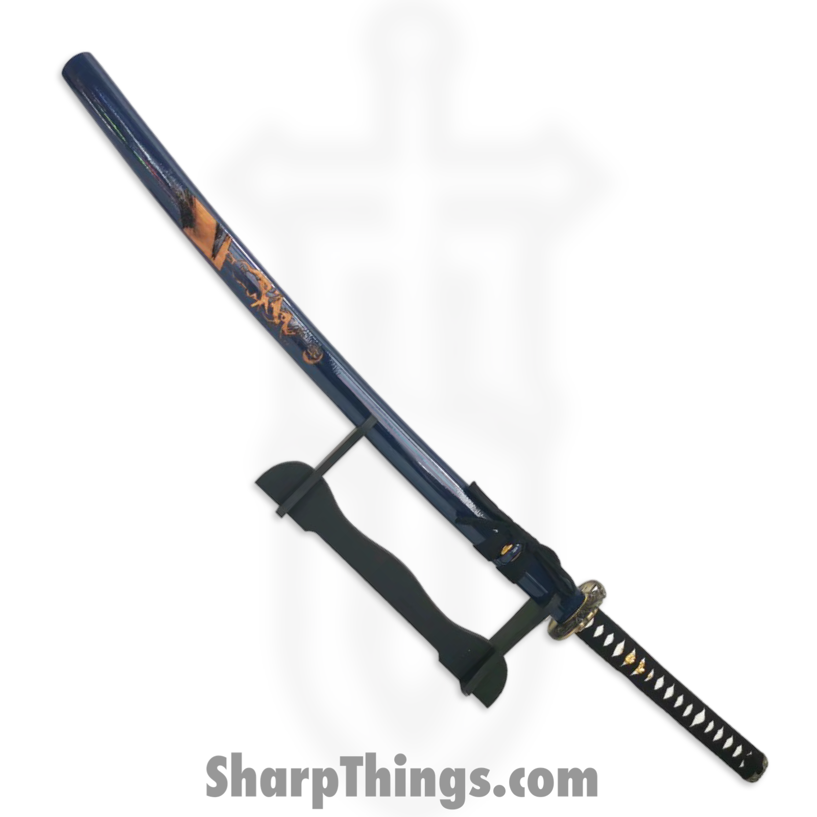 Tiger USA - PS-H15-D - Katana - Carbon Steel w Hamon Line - Blue Scabbard - White Handle - Stand Inc - Image 4