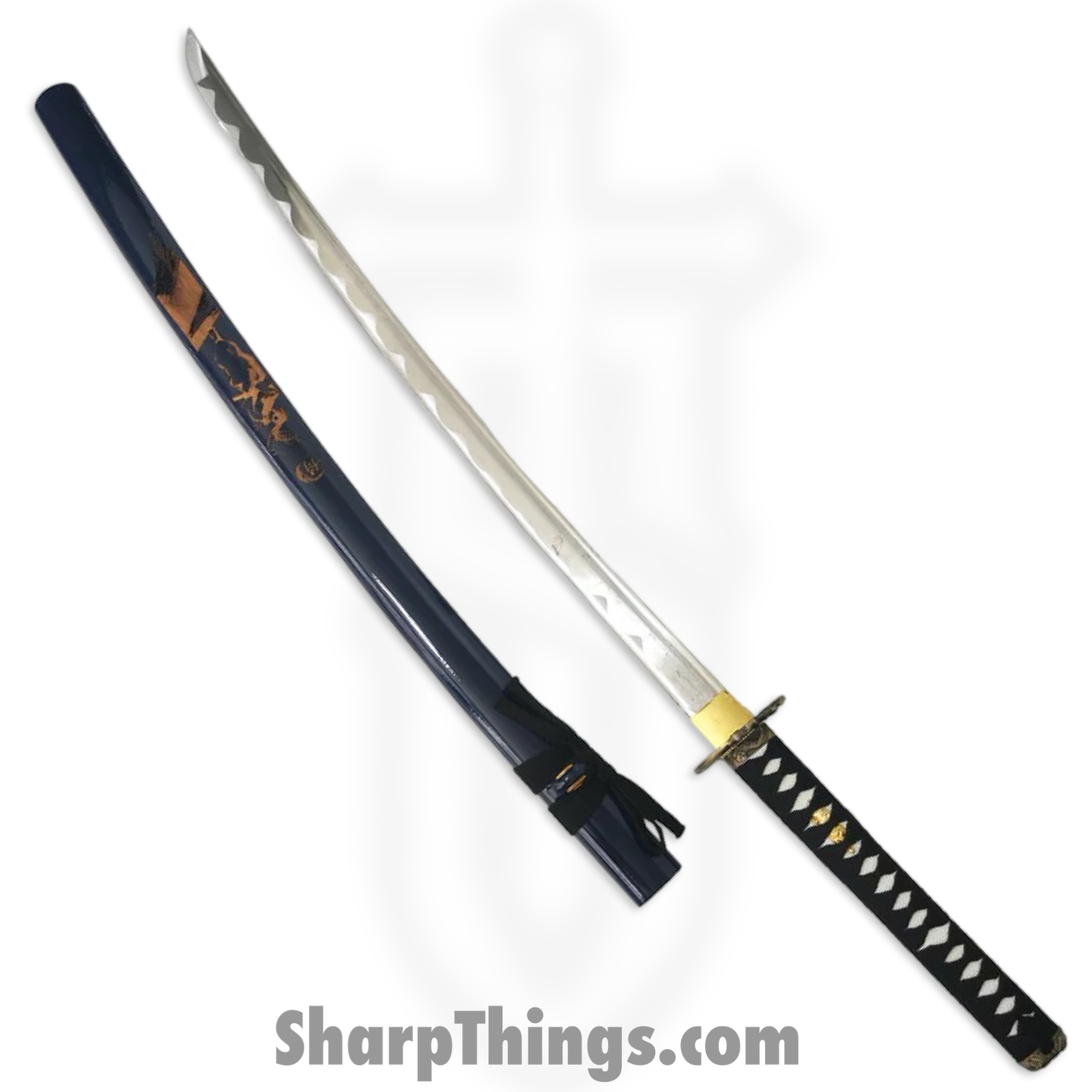 Tiger USA - PS-H15-D - Katana - Carbon Steel w Hamon Line - Blue Scabbard - White Handle - Stand Inc