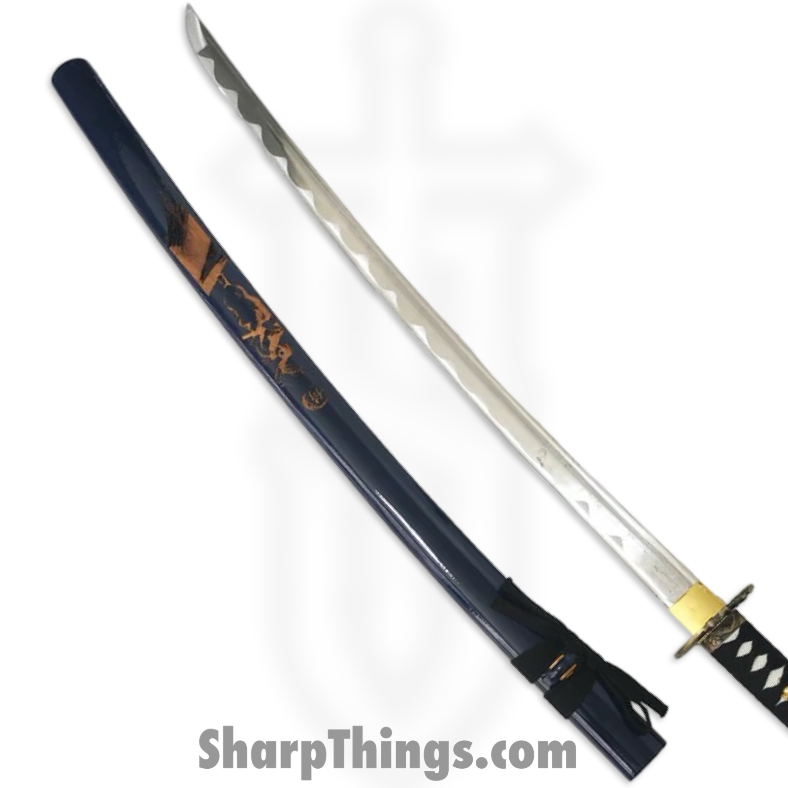 Tiger USA - PS-H15-D - Katana - Carbon Steel w Hamon Line - Blue Scabbard - White Handle - Stand Inc - Image 2