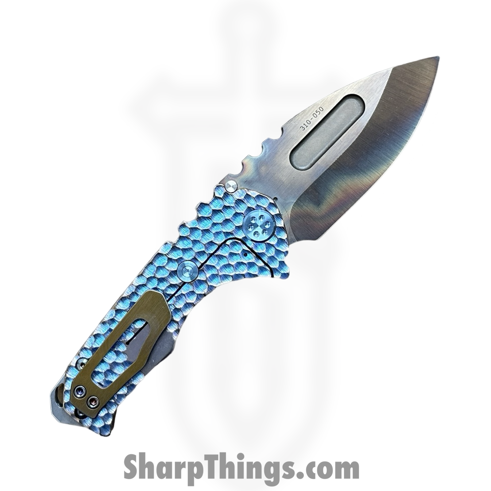 Medford Knife and Tool - MK0294VD-02AN-T2C2-BN - Genesis "T" - Folding Knife - S45VN Vulcan Drop Point - "Cobblestone" Titanium - Blue Bronze - Image 2