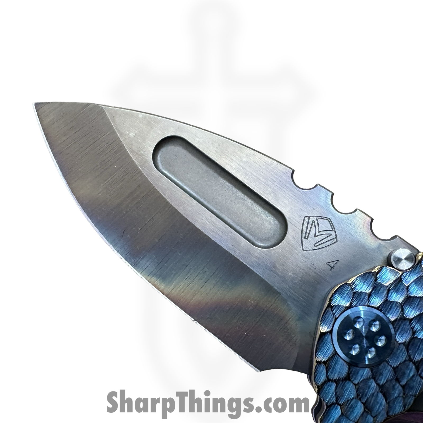 Medford Knife and Tool - MK0294VD-02AN-T2C2-BN - Genesis "T" - Folding Knife - S45VN Vulcan Drop Point - "Cobblestone" Titanium - Blue Bronze - Image 4