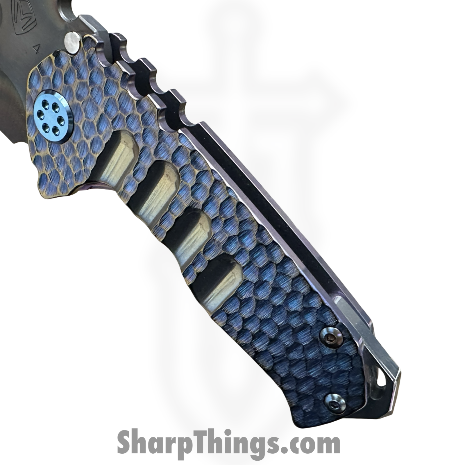 Medford Knife and Tool - MK0294VD-02AN-T2C2-BN - Genesis "T" - Folding Knife - S45VN Vulcan Drop Point - "Cobblestone" Titanium - Blue Bronze - Image 5