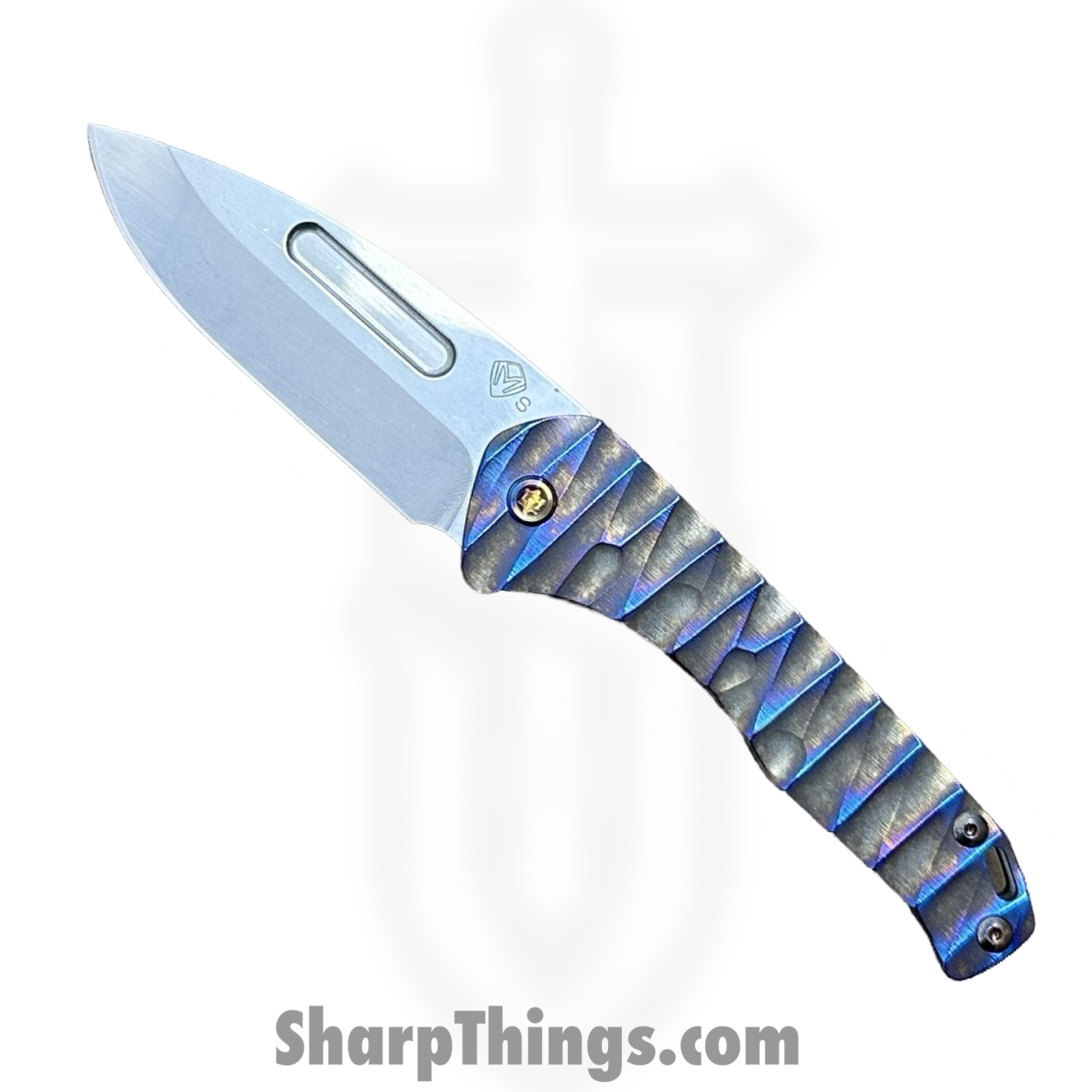 Medford Knife and Tool - MK208STD-01TM-TFCF-Q4 - Prae Slim - Folding Knife - S35VN Tumbled Drop Point - BB w/ Brsh/PenAno "Lightning" Titanium - Gray