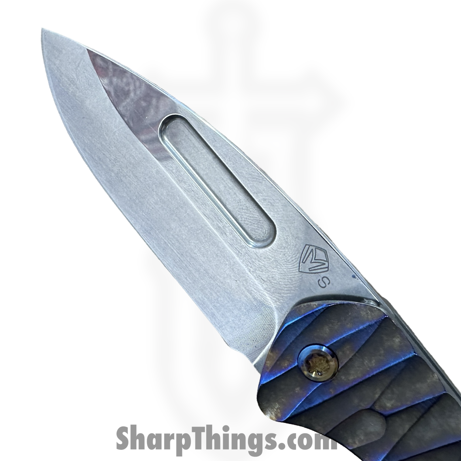 Medford Knife and Tool - MK208STD-01TM-TFCF-Q4 - Prae Slim - Folding Knife - S35VN Tumbled Drop Point - BB w/ Brsh/PenAno "Lightning" Titanium - Gray - Image 4