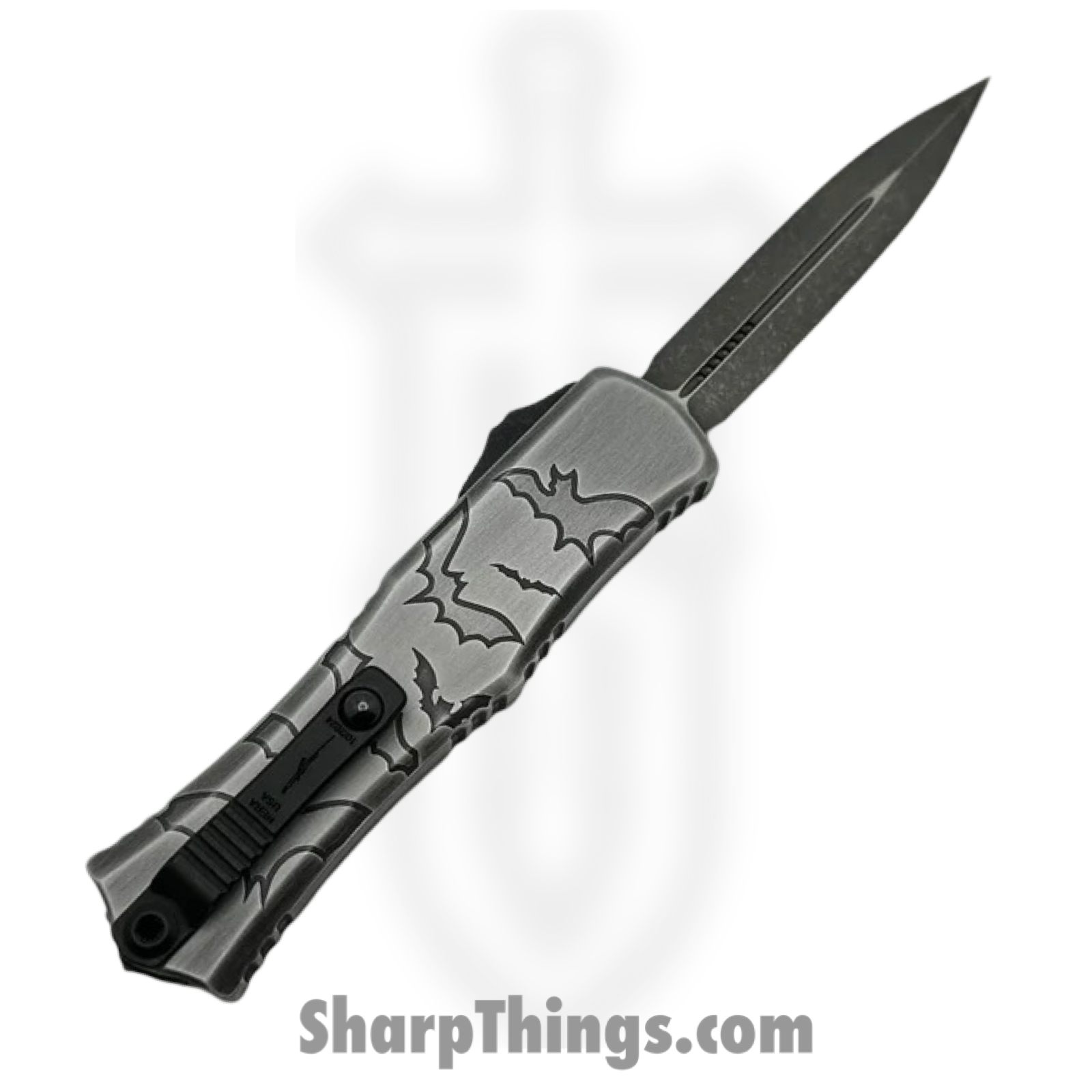 Microtech - 1702M-1BMHWBAS - Mini Hera II Sig Series - OTF Auto - M390MK Apocalyptic Dagger - Aluminum "Bats" - Black Gray - Image 2