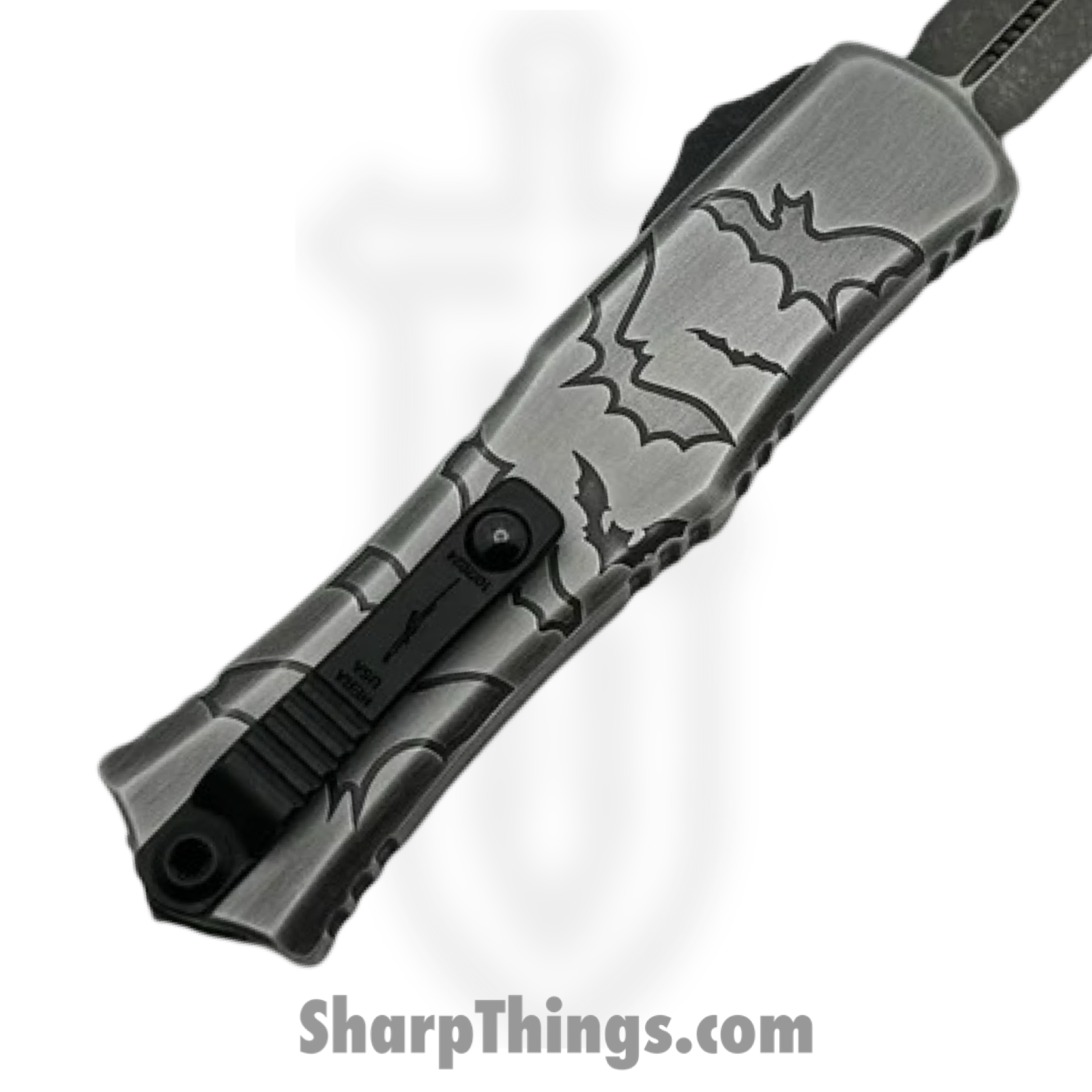 Microtech - 1702M-1BMHWBAS - Mini Hera II Sig Series - OTF Auto - M390MK Apocalyptic Dagger - Aluminum "Bats" - Black Gray - Image 4