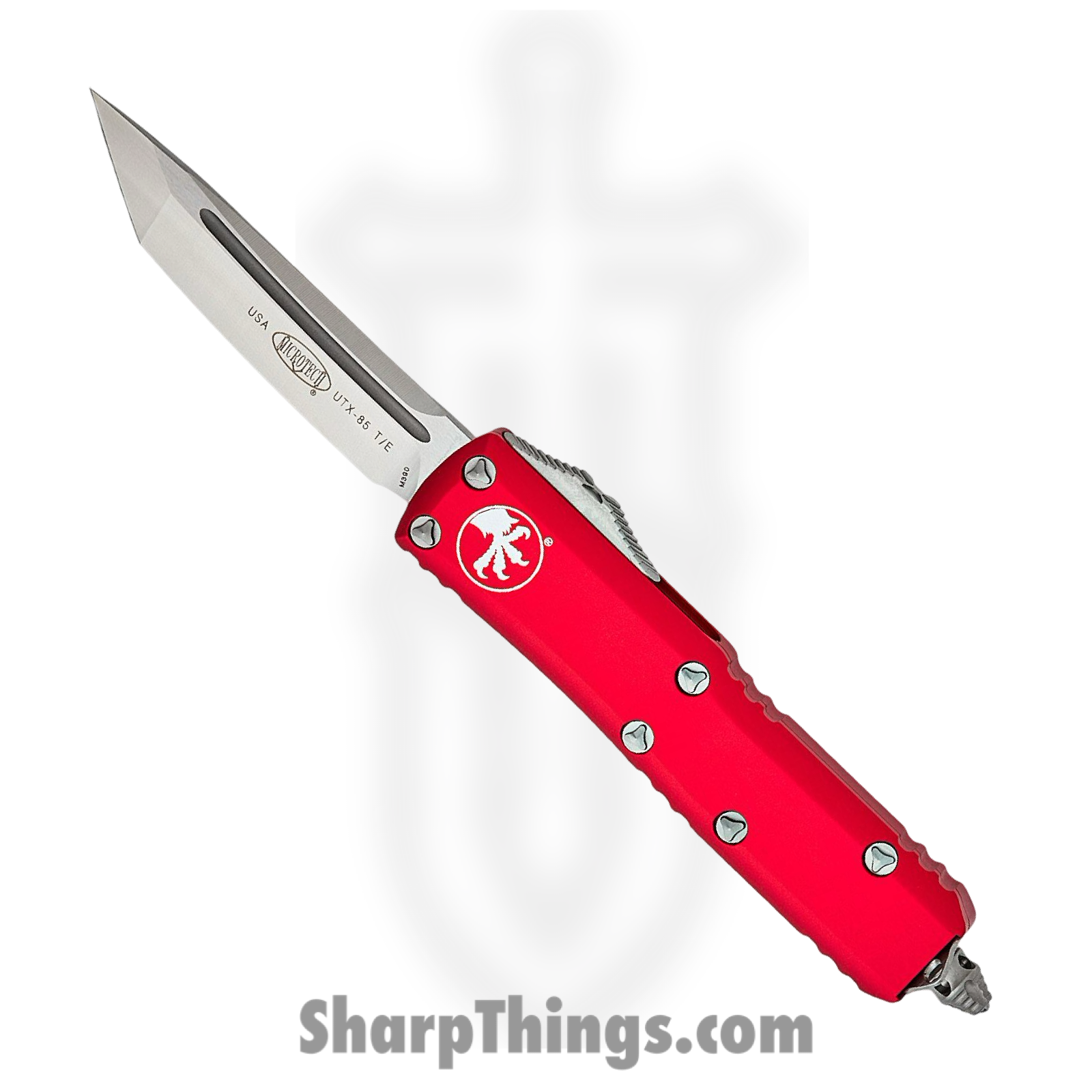 Microtech - 233-4RD - UTX-85 - OTF Auto - M390 Stonewash Tanto - 6061-T6 Aluminum - Red