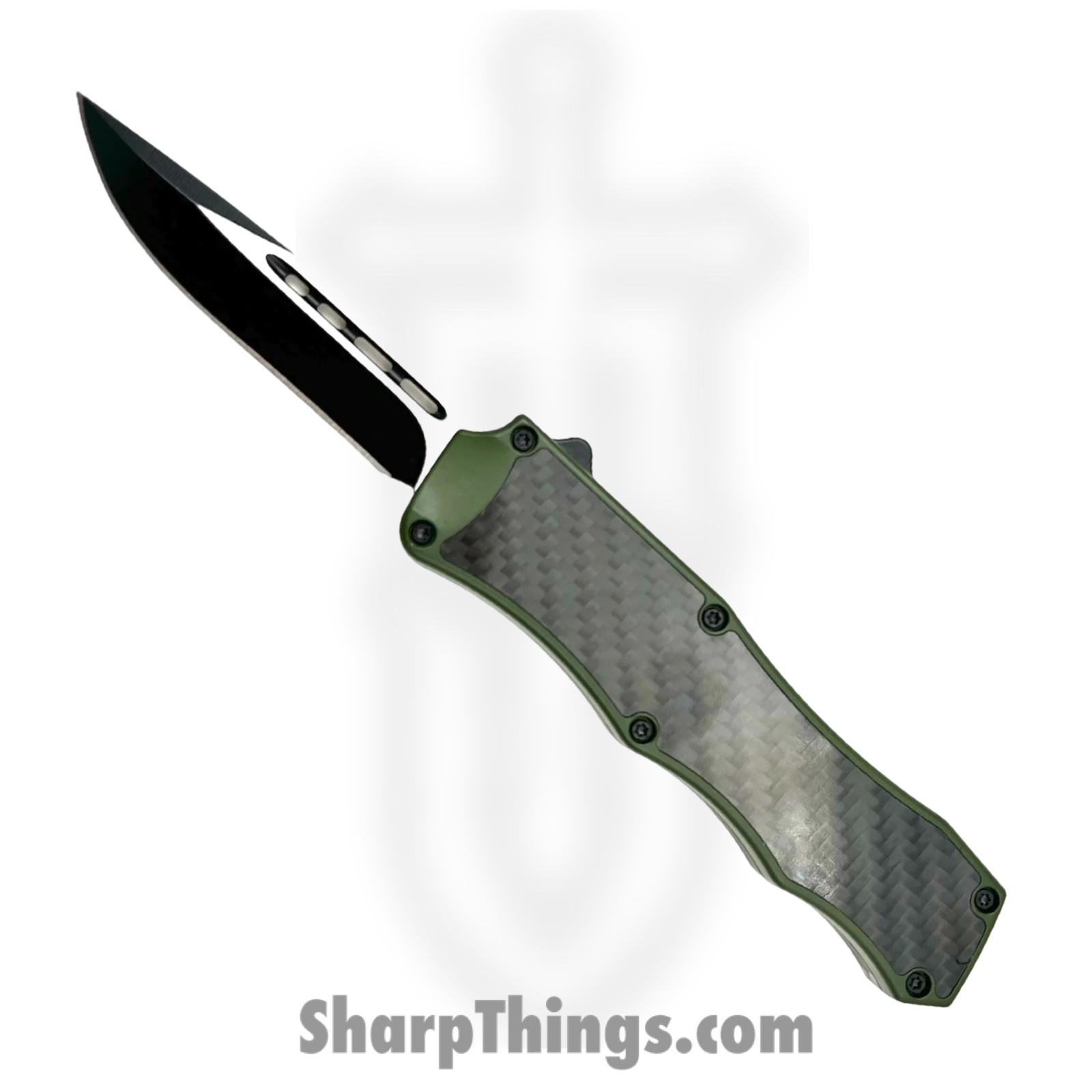 PTC - A15 - OTF Auto - Stainless Two Tone Drop Point - Aluminum CF Insert - Black Green