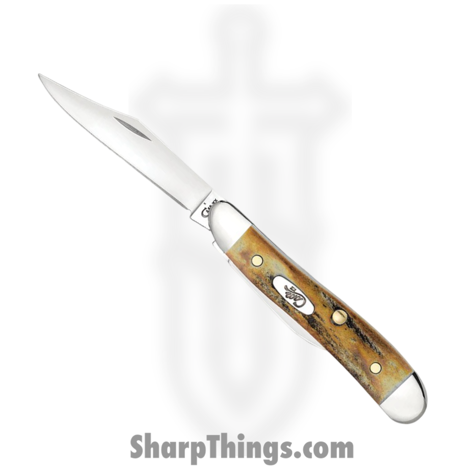 Case Cutlery - CA00048 - Peanut - Folding Knife - Tru-Sharp™ Stainless Polished Clip/Pen - Stag - Brown