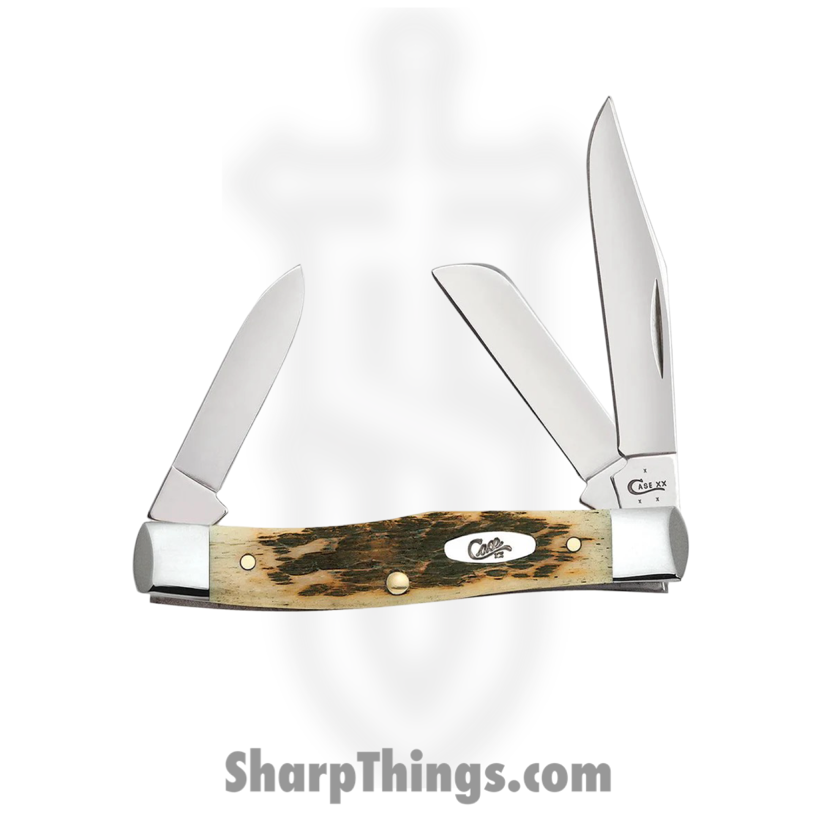 Case Cutlery - CA00079 - Medium Stockman - Folding Knife - Carbon Steel Polished Clip/Sheepfoot/Pen - Peach Seed Jig Amber Bone - Brown - Image 2