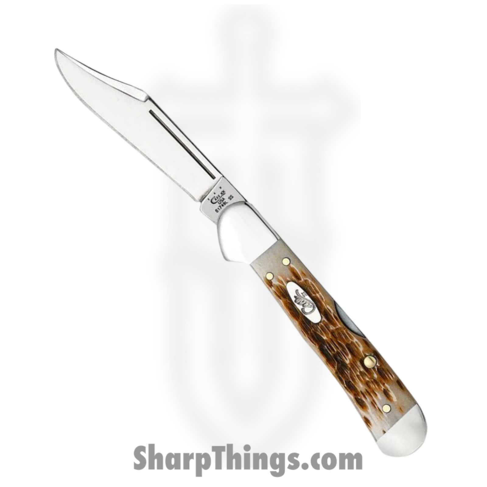 Case Cutlery - CA00133 - Mini CopperLock - Folding Knife - Tru-Sharp™ Stainless Polished Clip Point - Peach Seed Jig Amber Bone - Brown