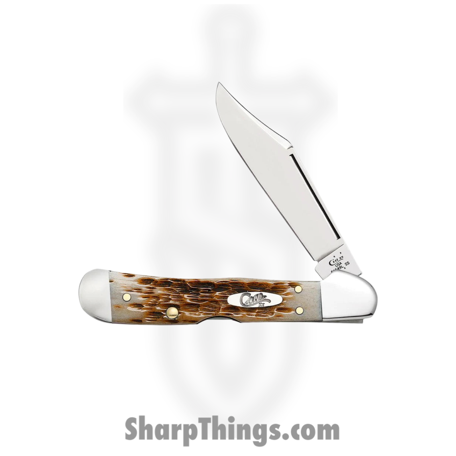 Case Cutlery - CA00133 - Mini CopperLock - Folding Knife - Tru-Sharp™ Stainless Polished Clip Point - Peach Seed Jig Amber Bone - Brown - Image 2