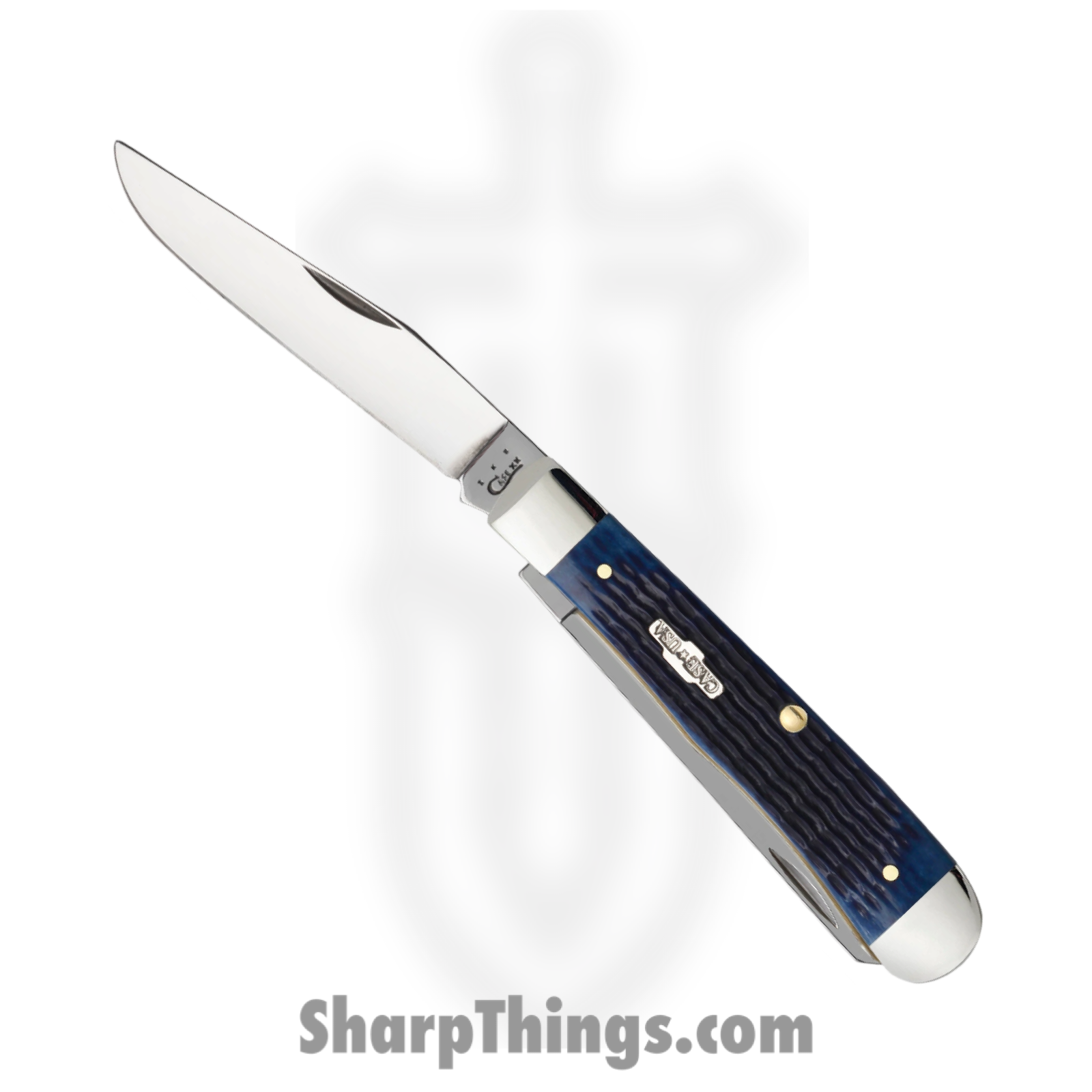 Case Cutlery - CA02800 - Trapper - Folding Knife - Tru-Sharp™ Stainless Polished Clip/Spey - Corn Cob Jigged Bone - Blue